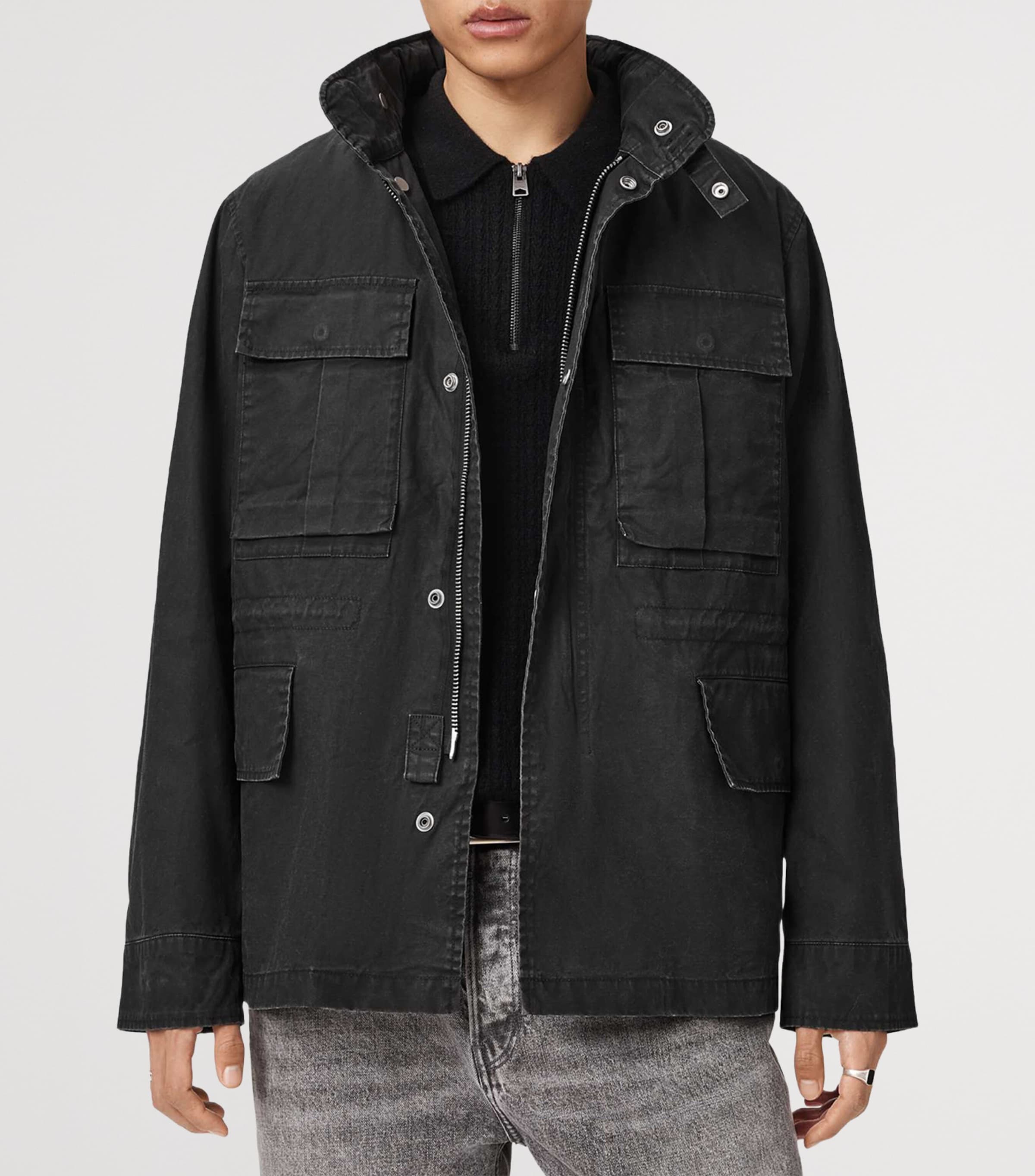AllSaints Mens Organic Cotton Valen Jacket Washed Black Image 4