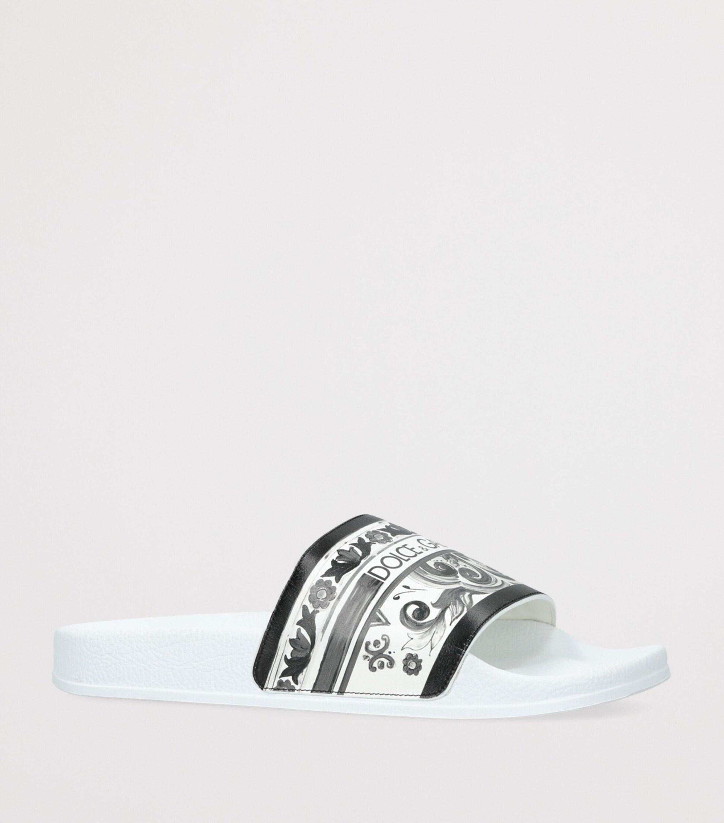 Dolce&Gabbana Kids Leather Majolica Slides White/blk Image 3
