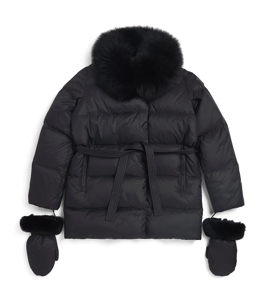 Fur-Trim Down Puffer Jacket with Mittens (12 Years) C99BLACK Image 1