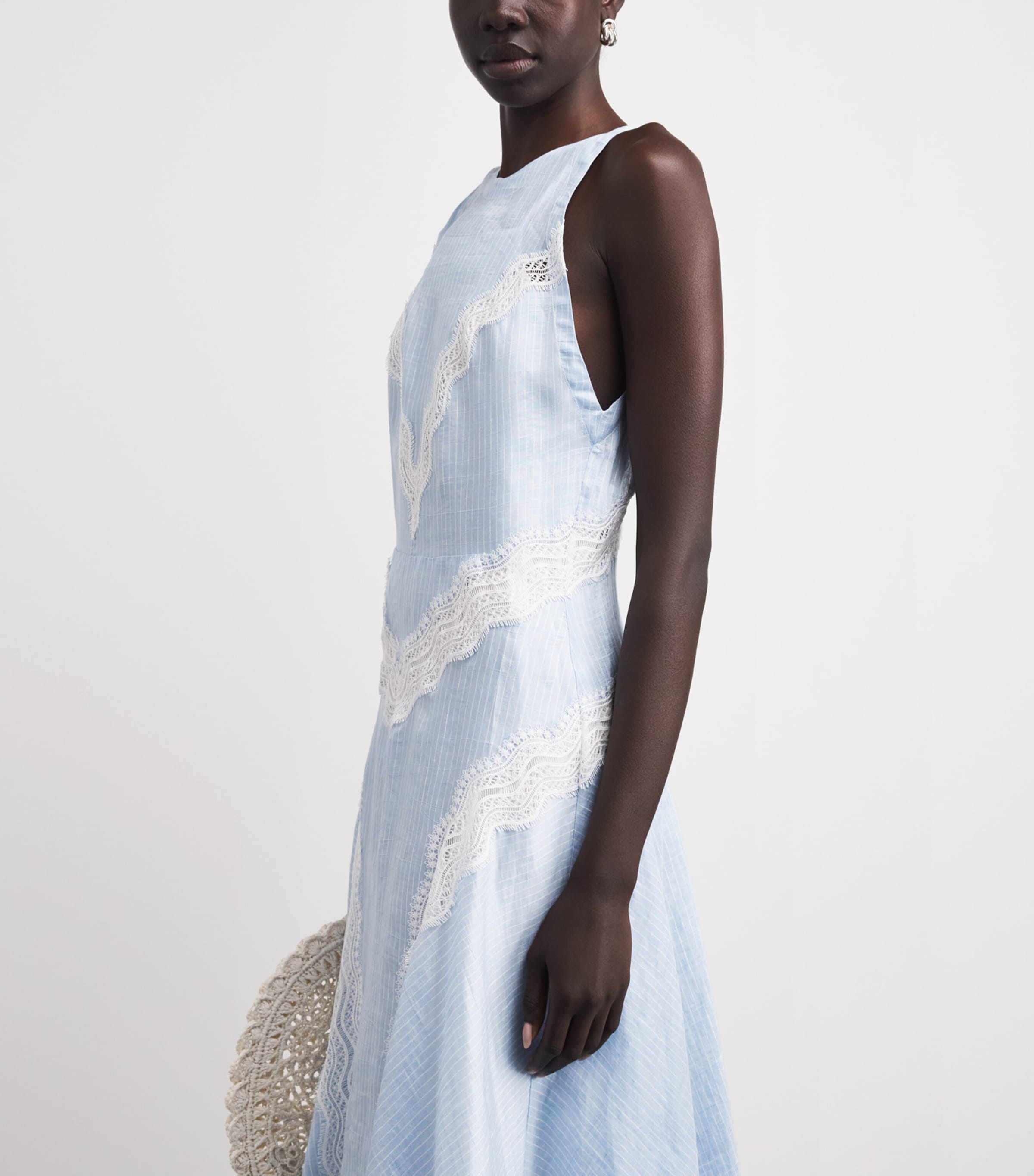 Sandro Paris Womens Lace-Panel Midi Dress Ciel / Blanc Image 3