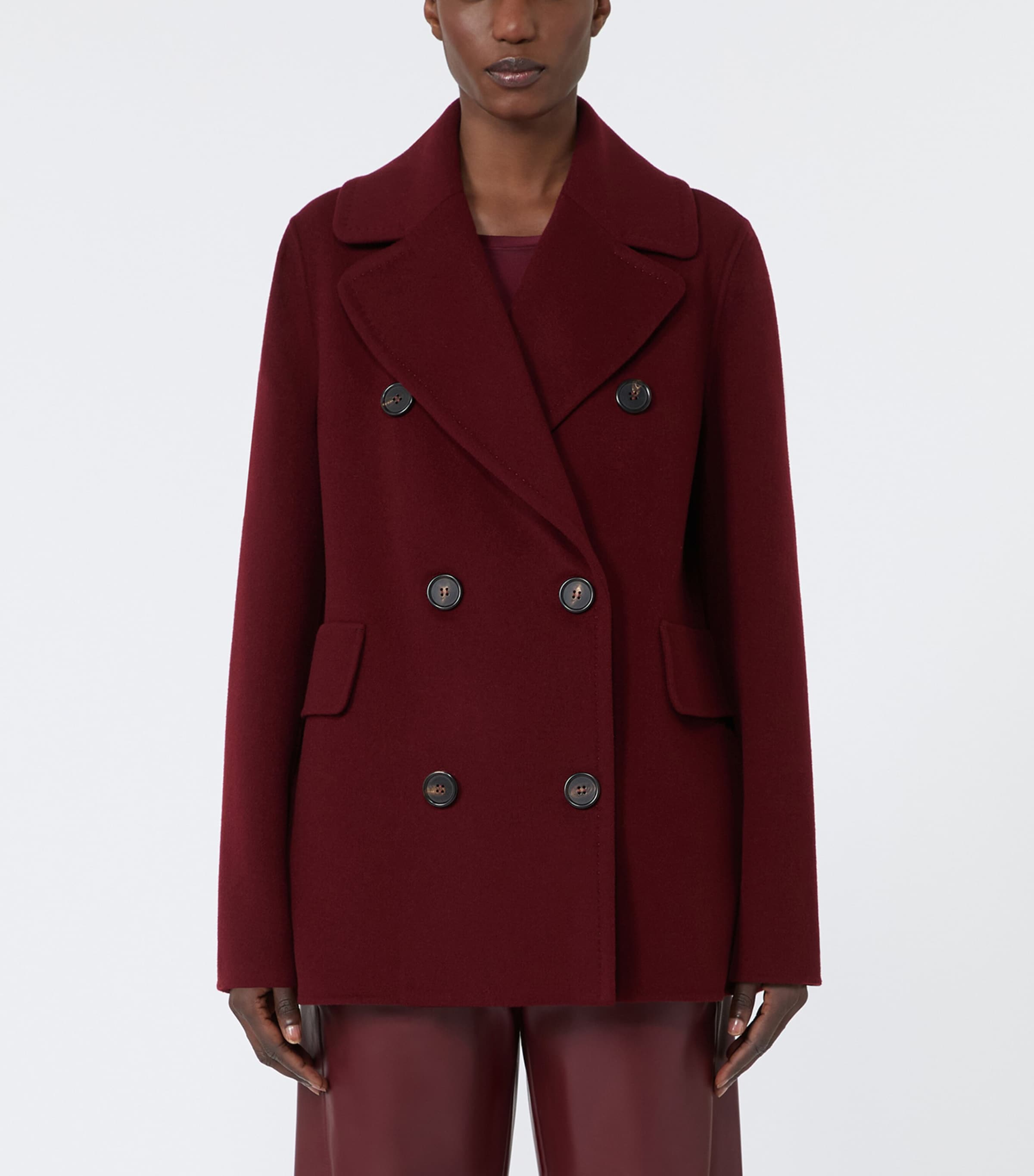 Max Mara Womens Virgin Wool Double-Breasted Short Coat Bordeaux Image 3