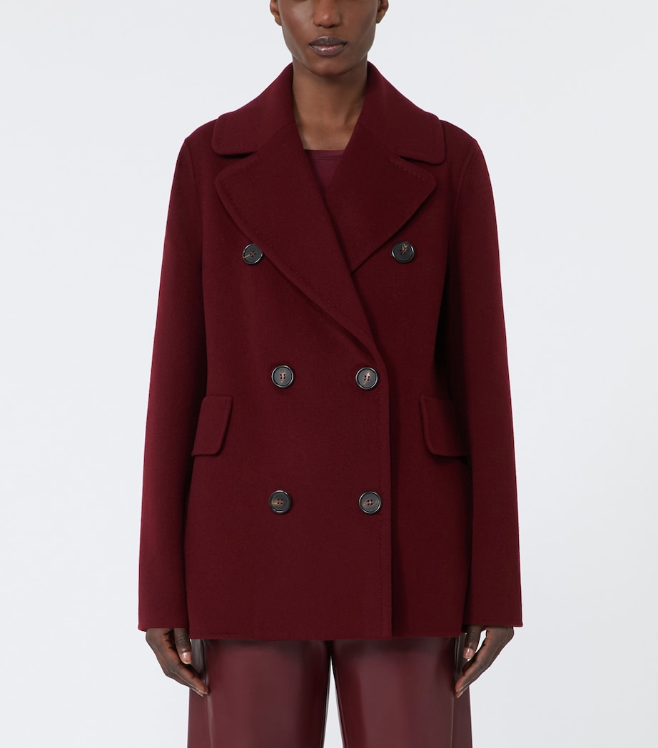 Max Mara Womens Virgin Wool Double-Breasted Short Coat Bordeaux Image 3