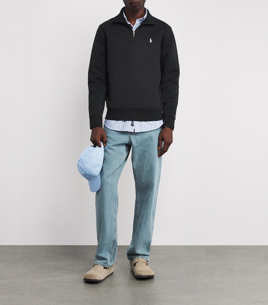 Cotton-Blend Quarter-Zip Sweatshirt BLACK Image 2