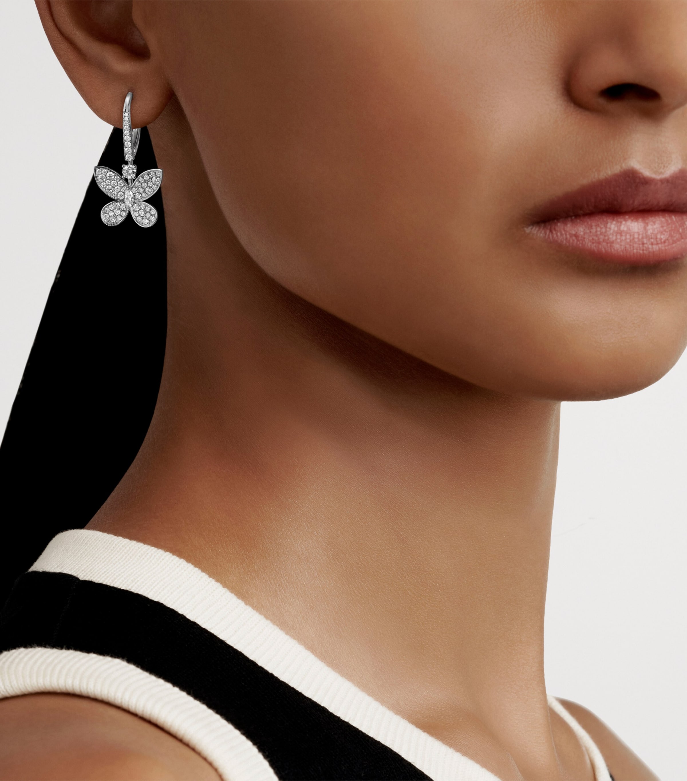 Graff White Gold and Diamond Butterfly Mini Drop Earrings White Gold Image 2