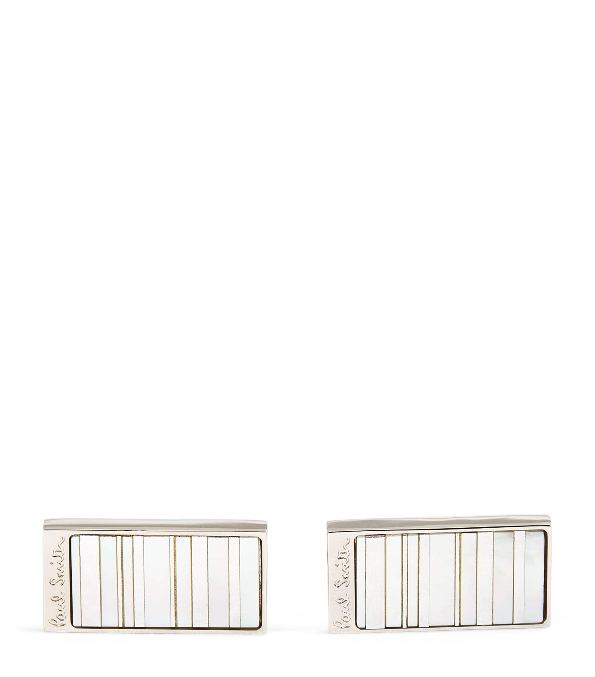 Paul Smith Mother-of-pearl Signature Stripe Cufflinks In Silver