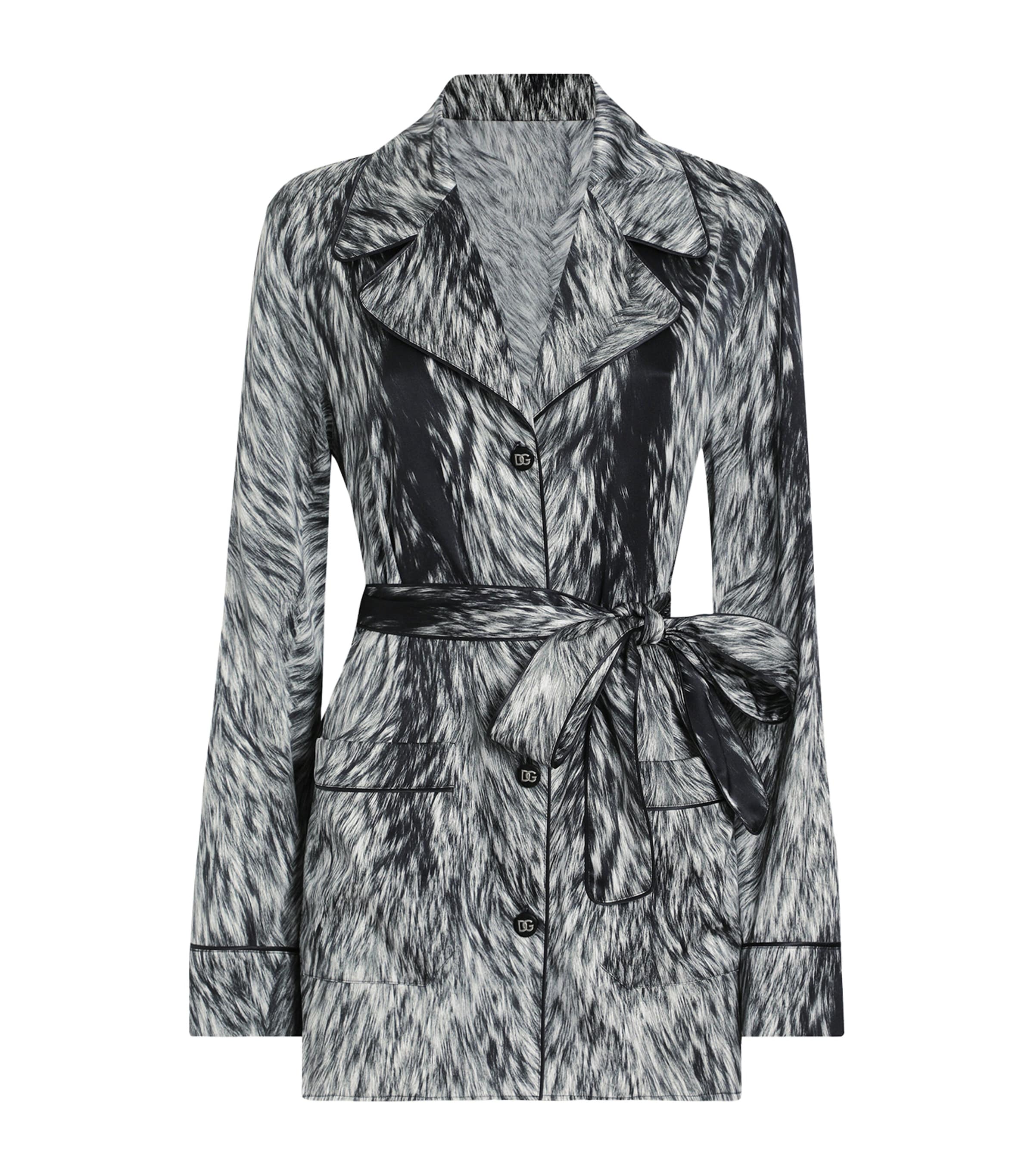 Dolce & Gabbana Silk Satin Pajama Shirt With Fur Print