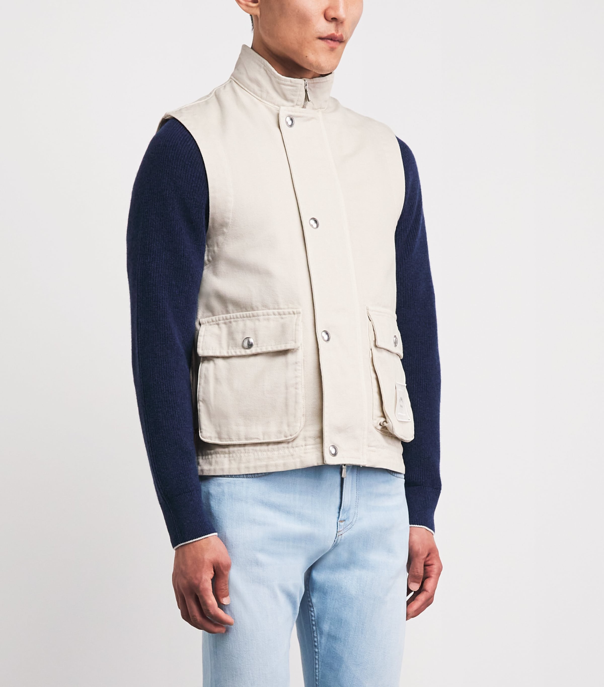 Eleventy Mens Garment-Dyed Cotton Gilet Sabbia Image 4
