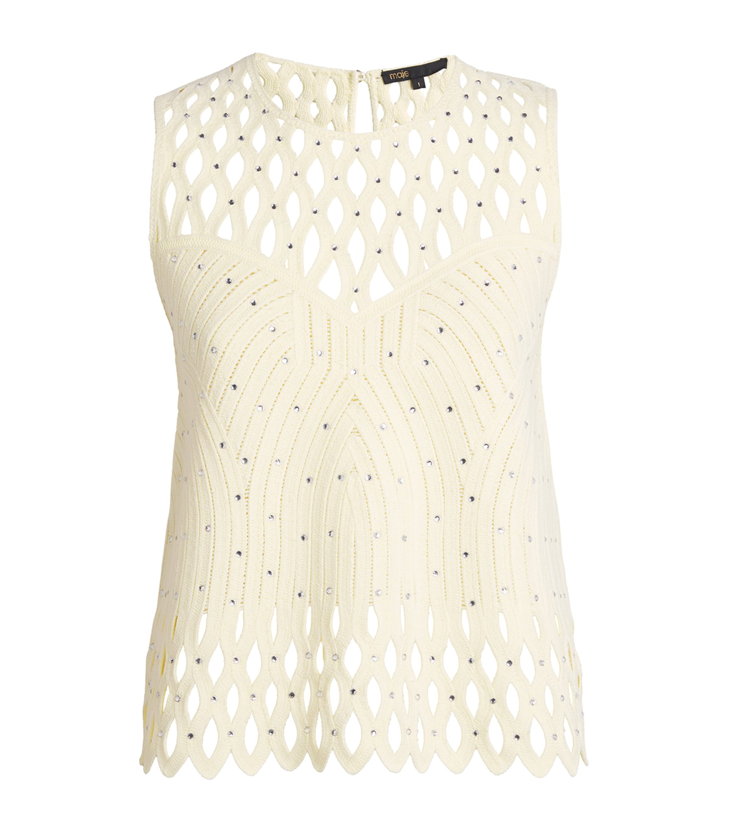 Maje Womens Embellished Crochet Top Pale Yellow Image 1