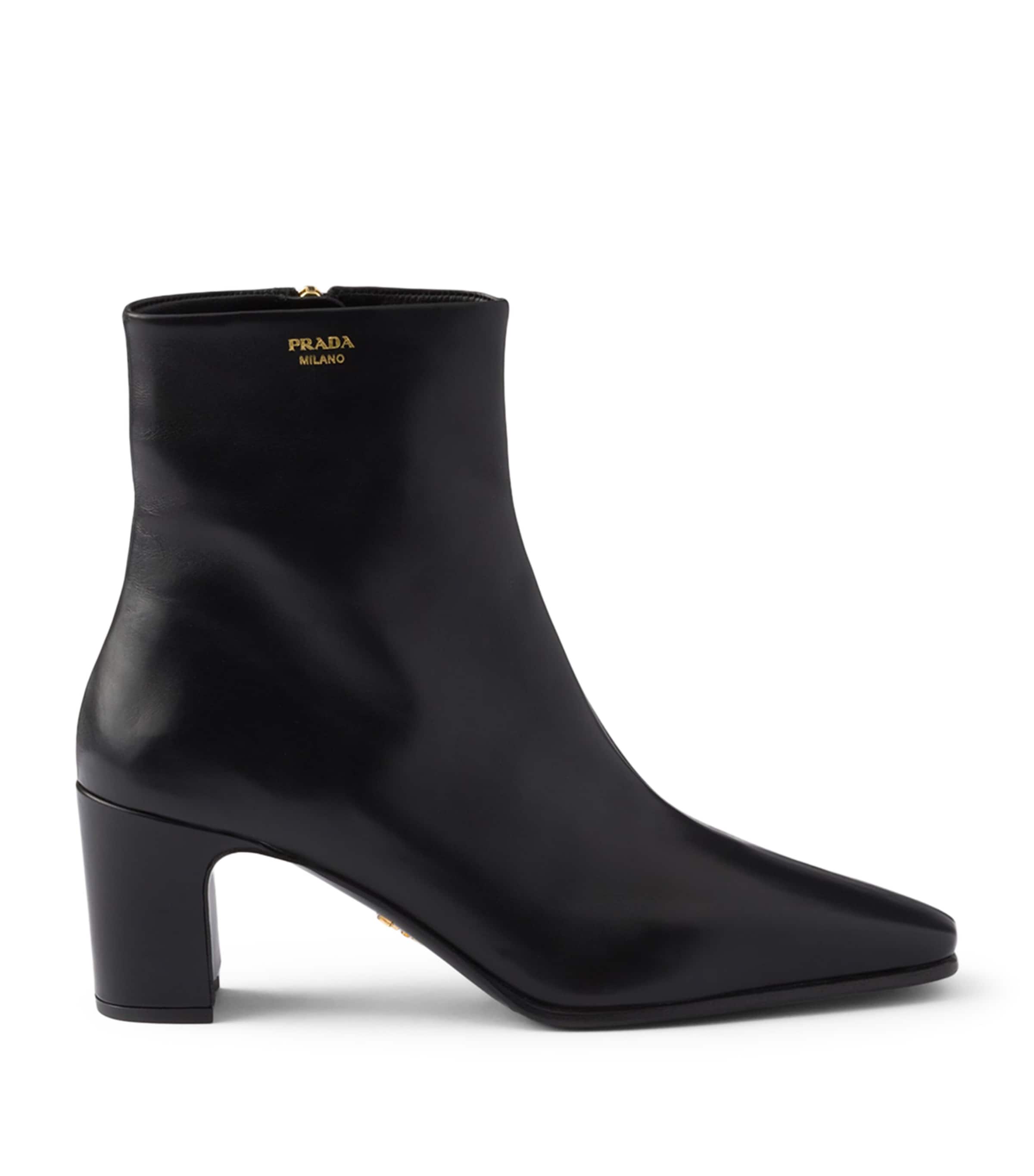 Prada Leather Heeled Booties Ankle Boots 65 Black Image 1