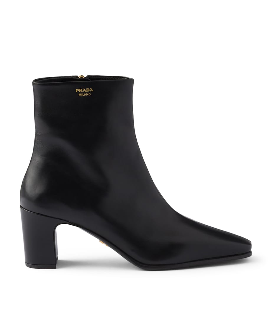 Prada Leather Heeled Booties Ankle Boots 65 Black Image 1
