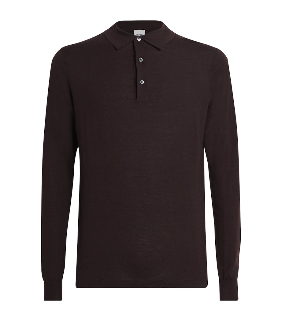 Aspesi Mens Virgin Wool Long-Sleeve Polo Shirt Marrone Image 1