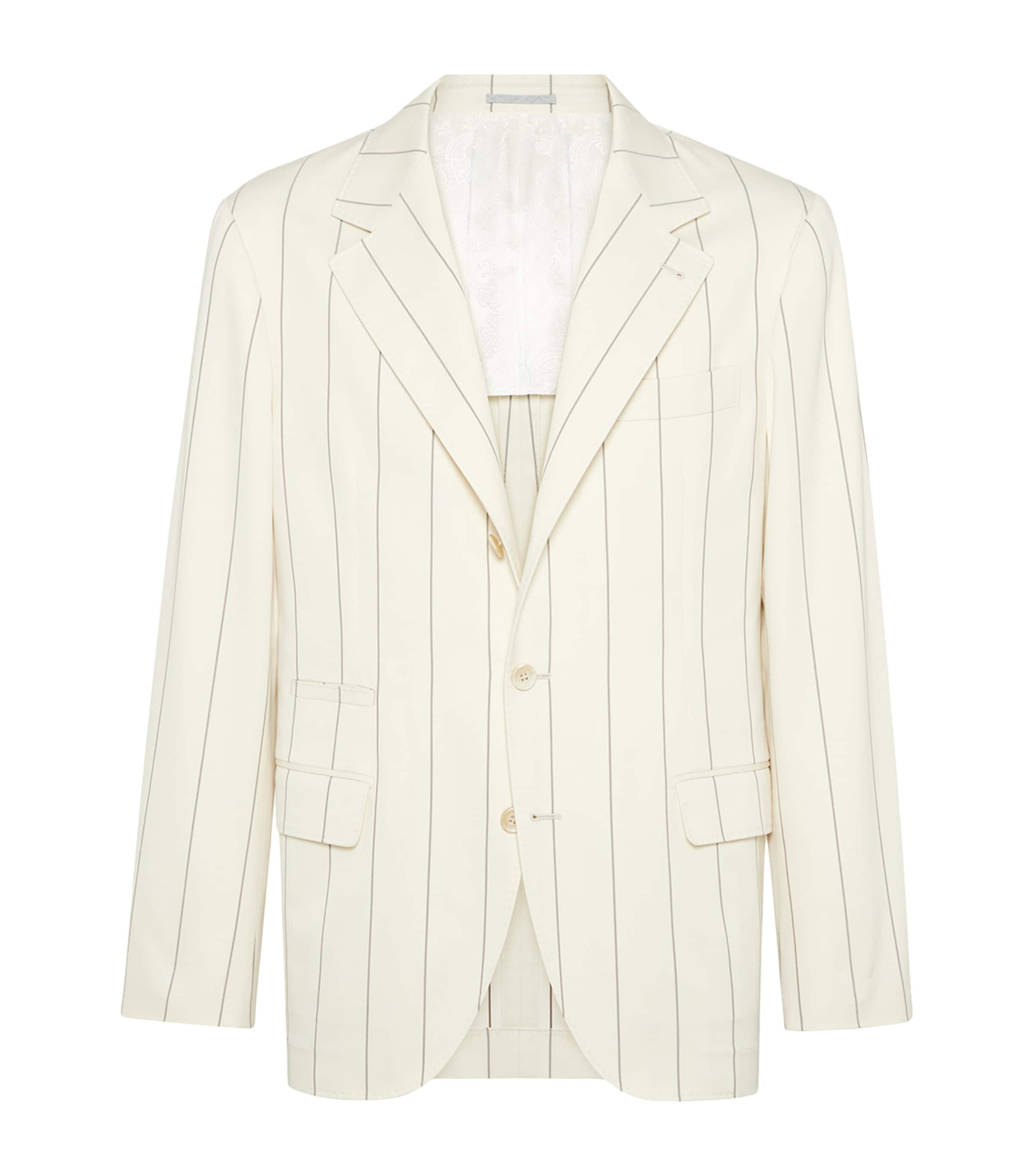 Brunello Cucinelli Wool-sea Island Cotton Stripe Blazer In White