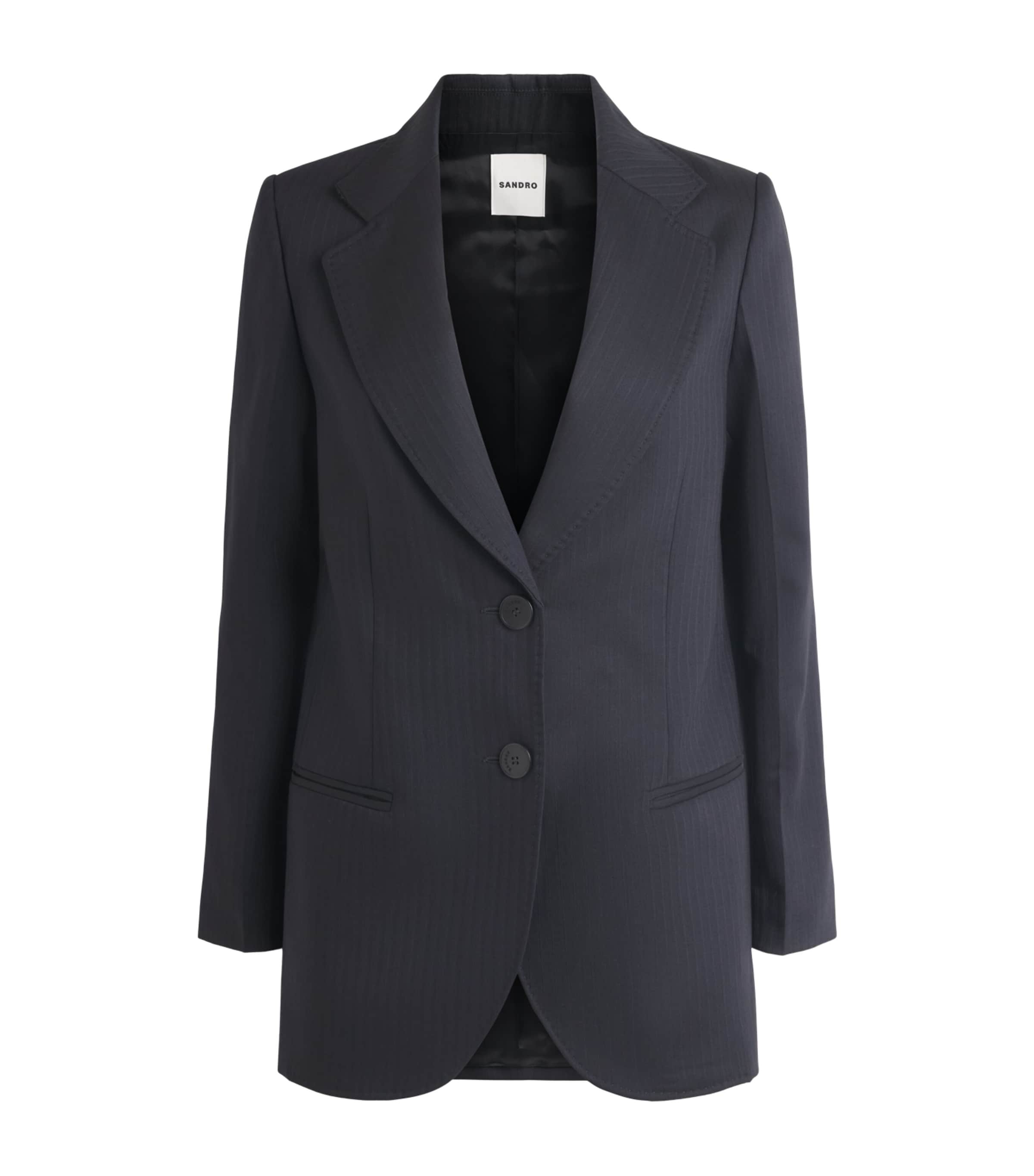 Sandro Paris Womens Wool-Blend Stripe Slim Blazer Navy Blue Image 1