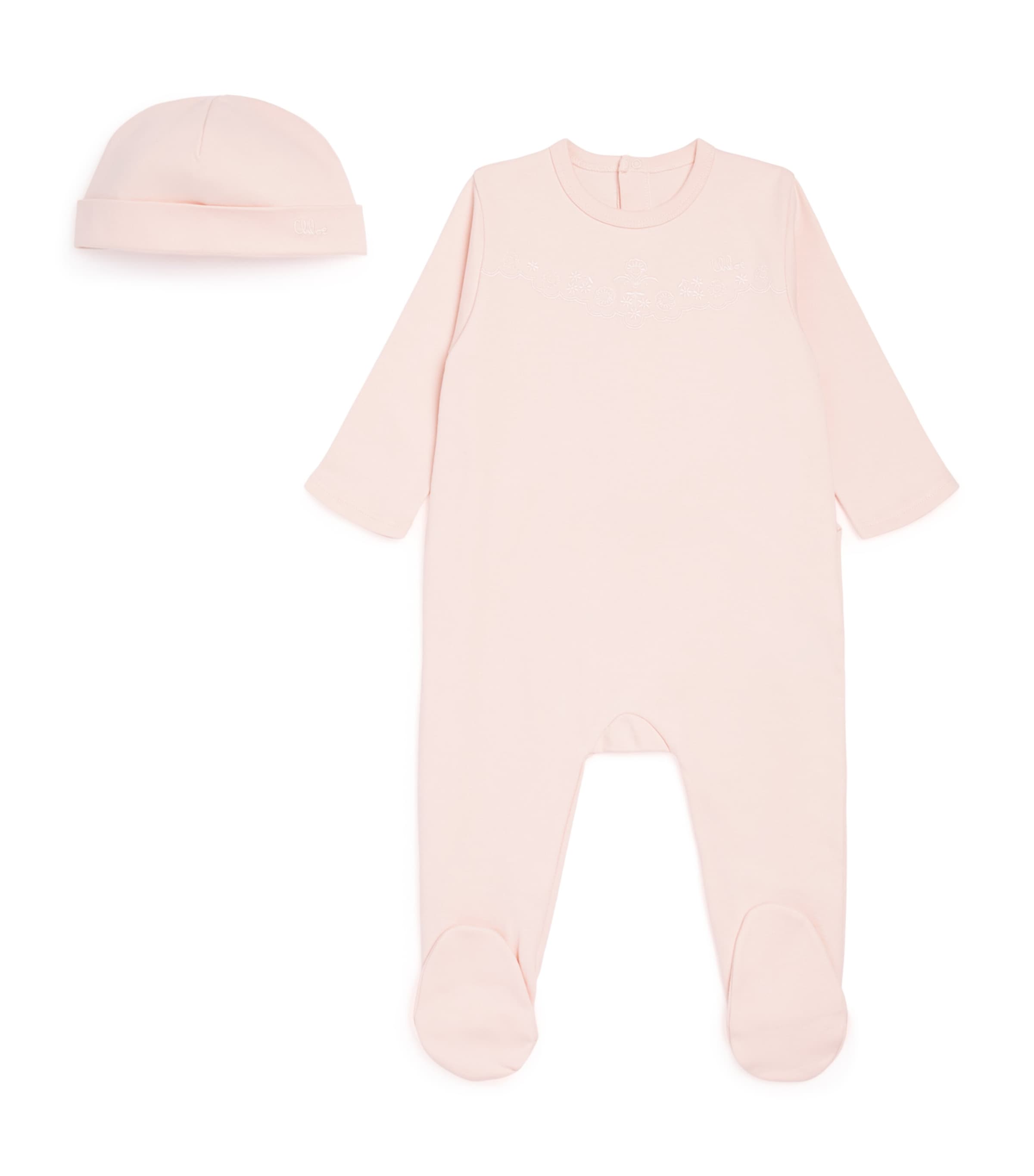 Cotton Embroidered All-In-One and Hat Set (1-18 Months) PINK POWDER Image 1