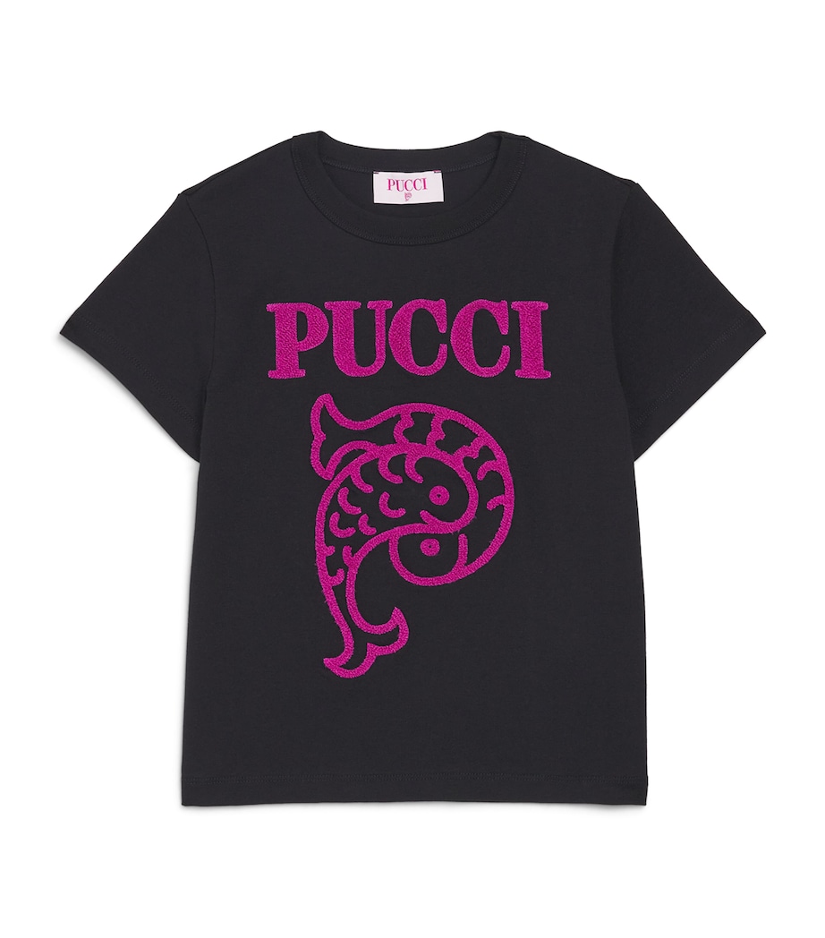 PUCCI Junior Textured Logo T-Shirt (4-14 Years) Black/fuchsia Image 1