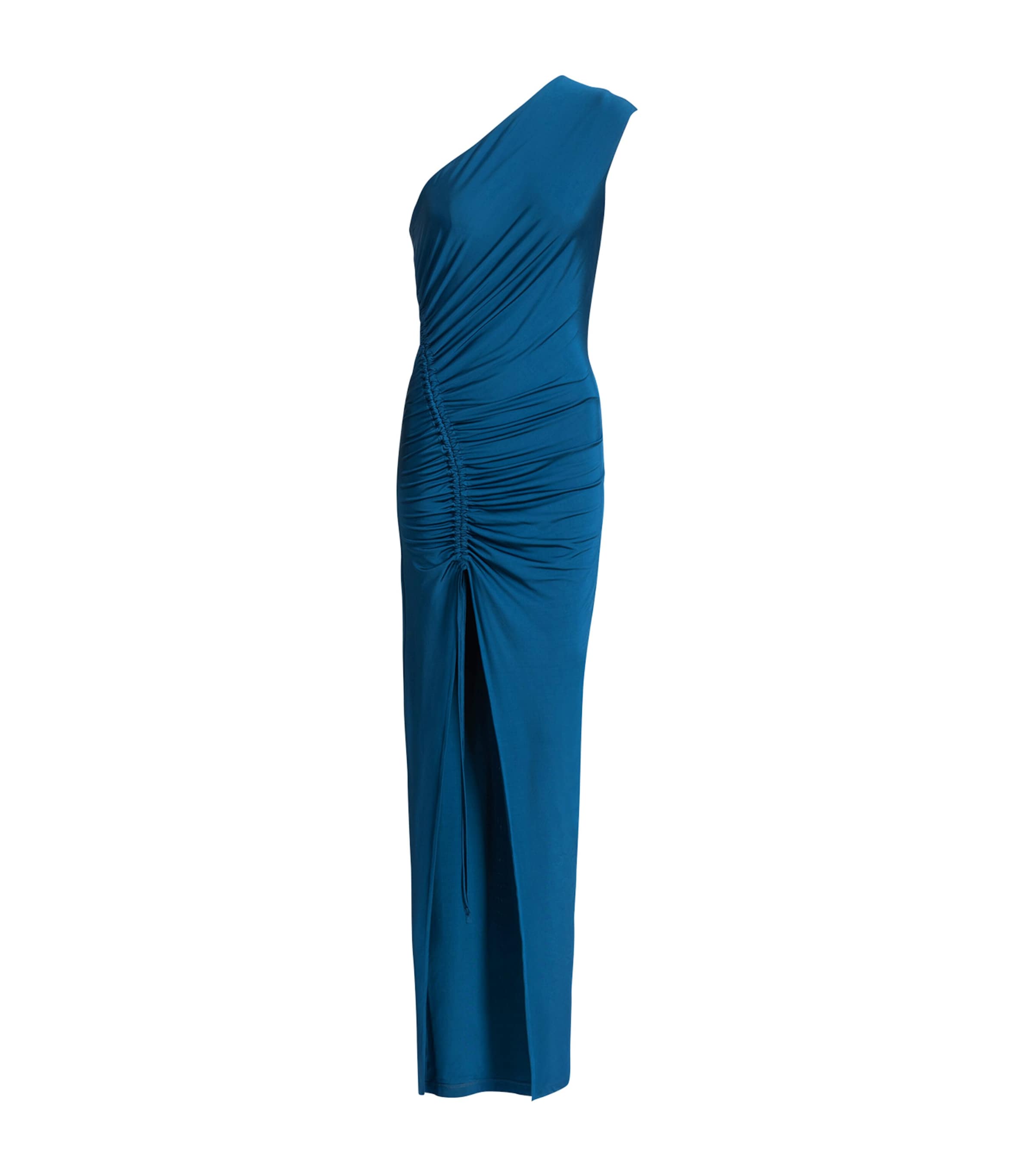 Balmain Womens Asymmetric draped Dress Bleu Canard Image 1
