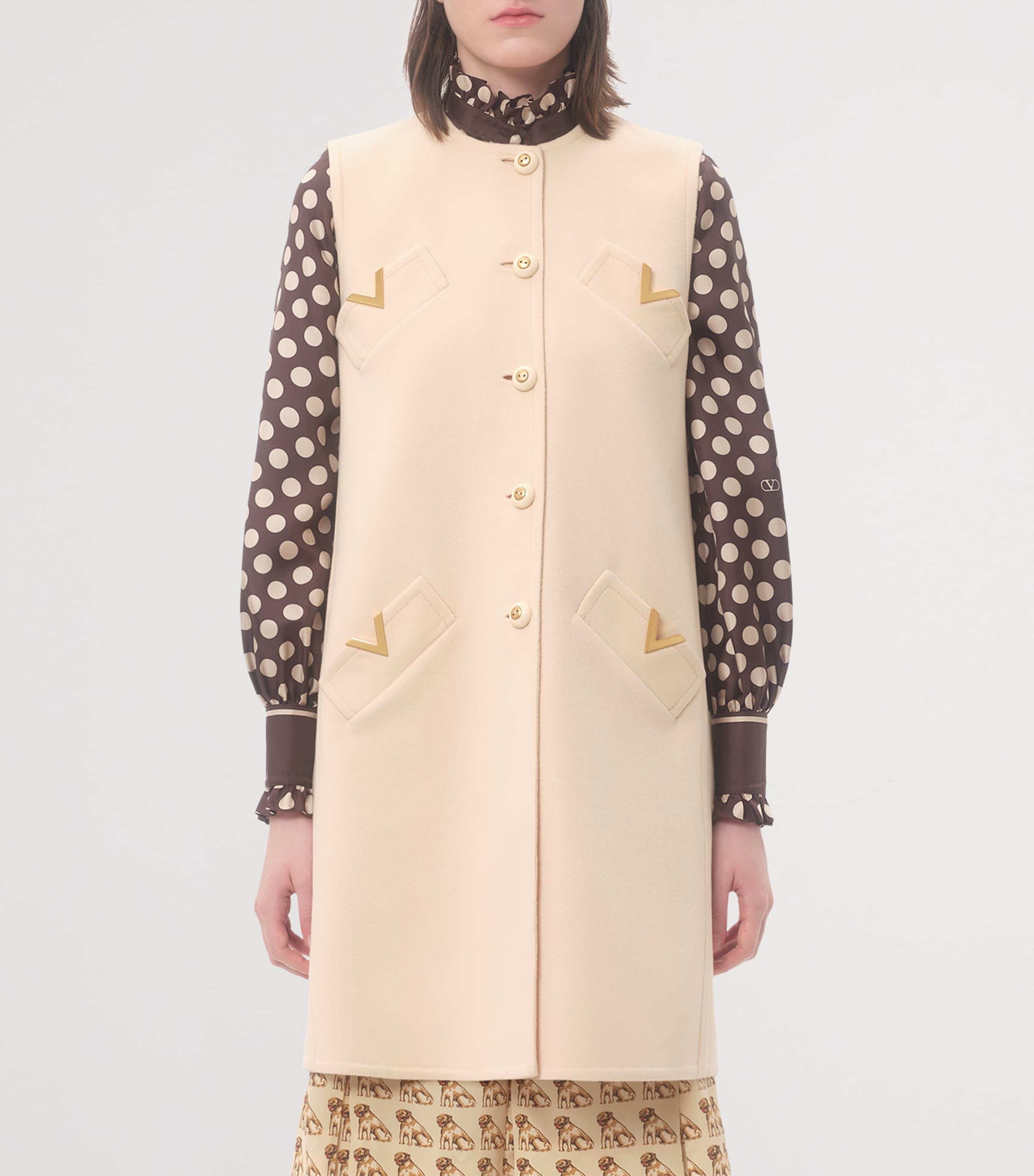 Wool-Cashmere VGold Sleeveless Coat ET5 Image 2