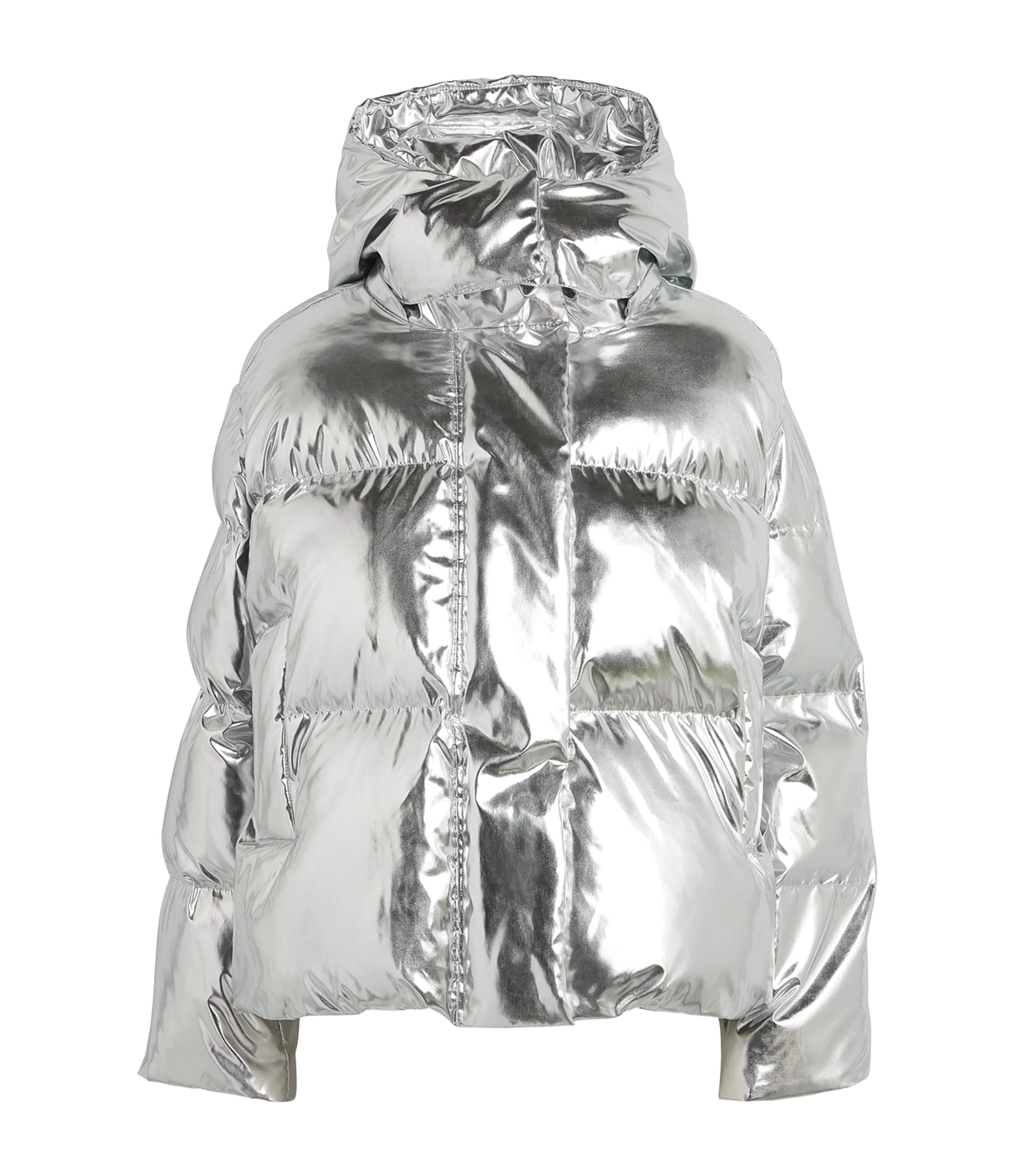 Silver metallic puffer jacket online