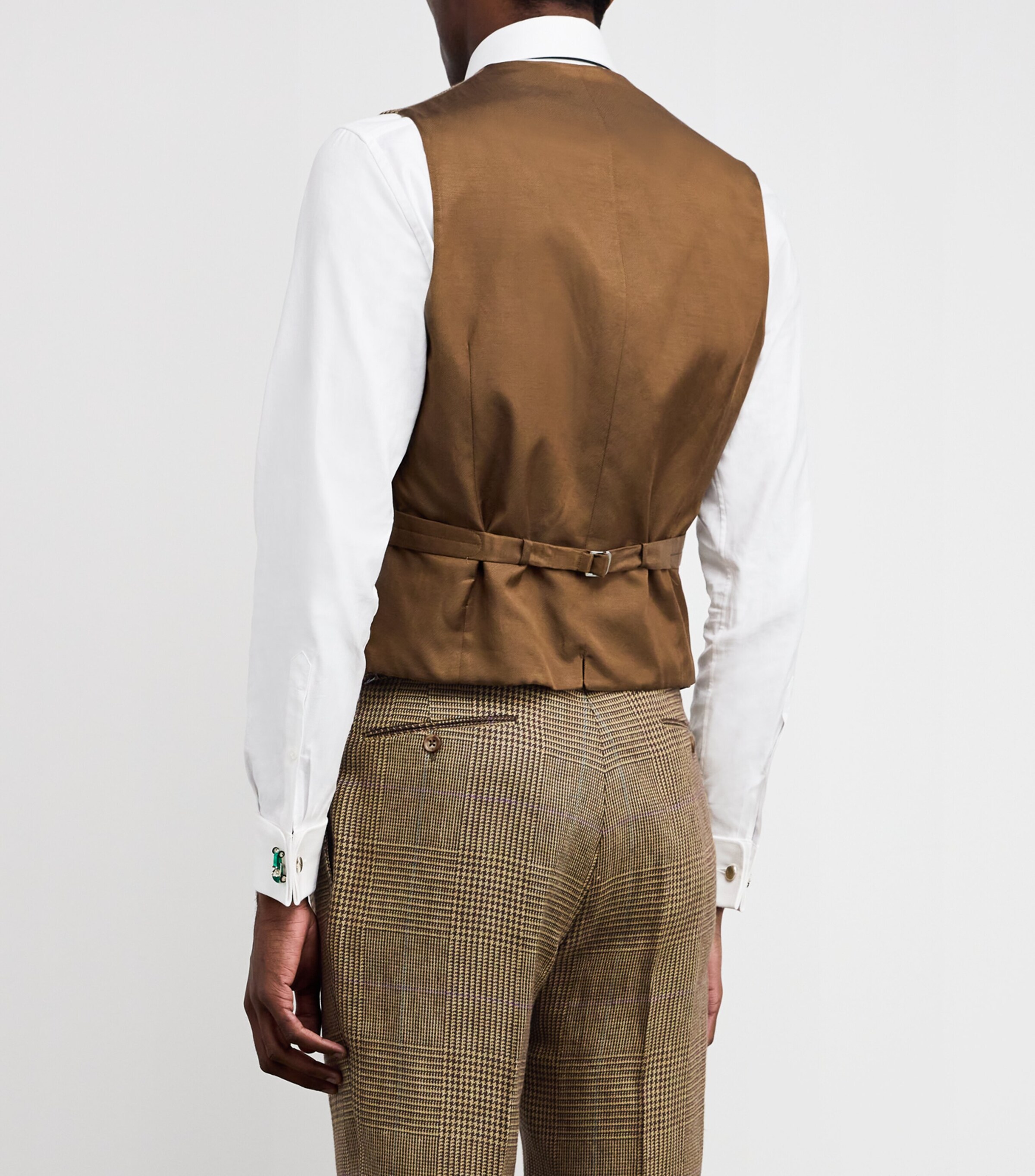 Polo Ralph Lauren Mens Linen Glen Plaid Waistcoat Brown Image 4