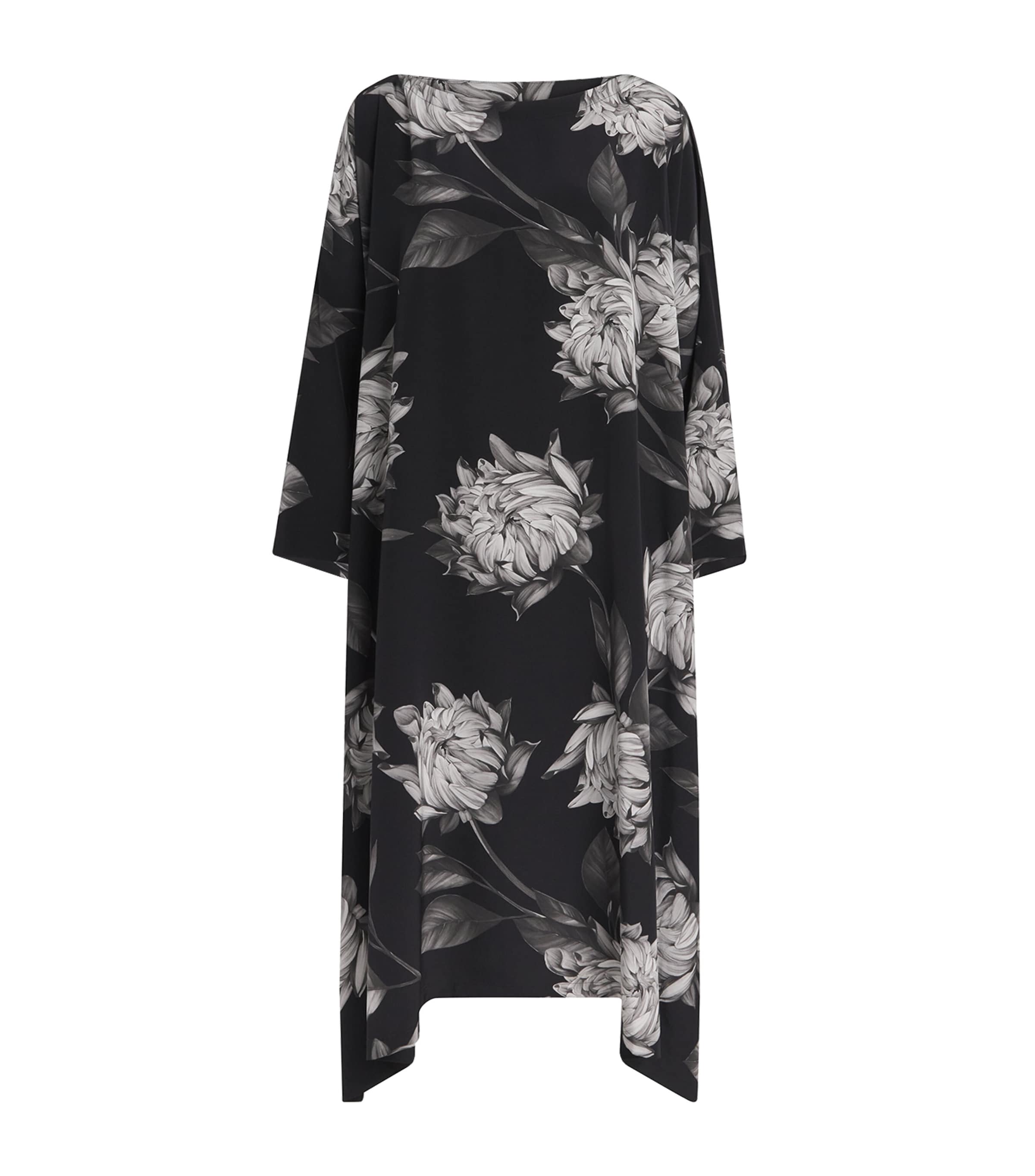 Eskandar Silk Floral Midi Dress In Black