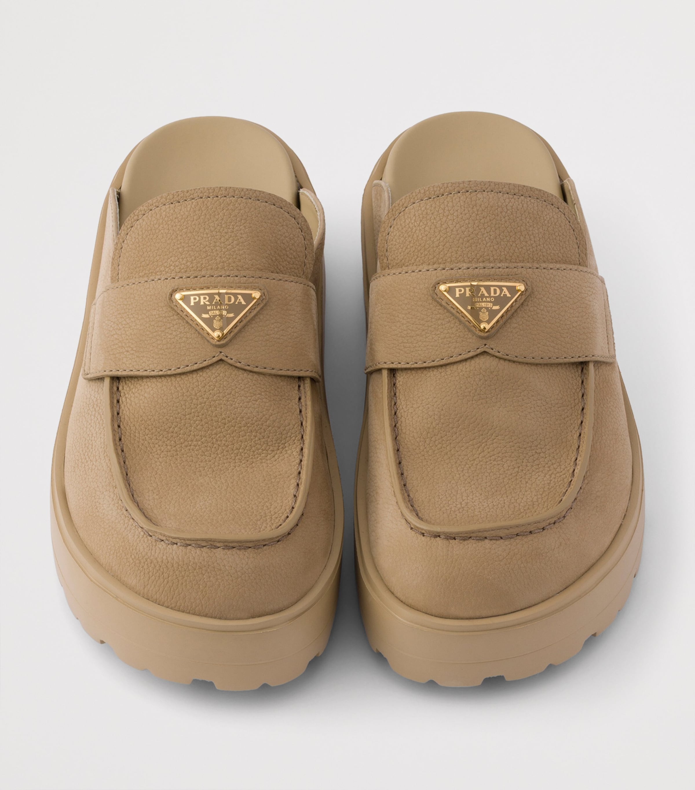Prada Nubuck Leather Flatform Mules Neutral Image 3