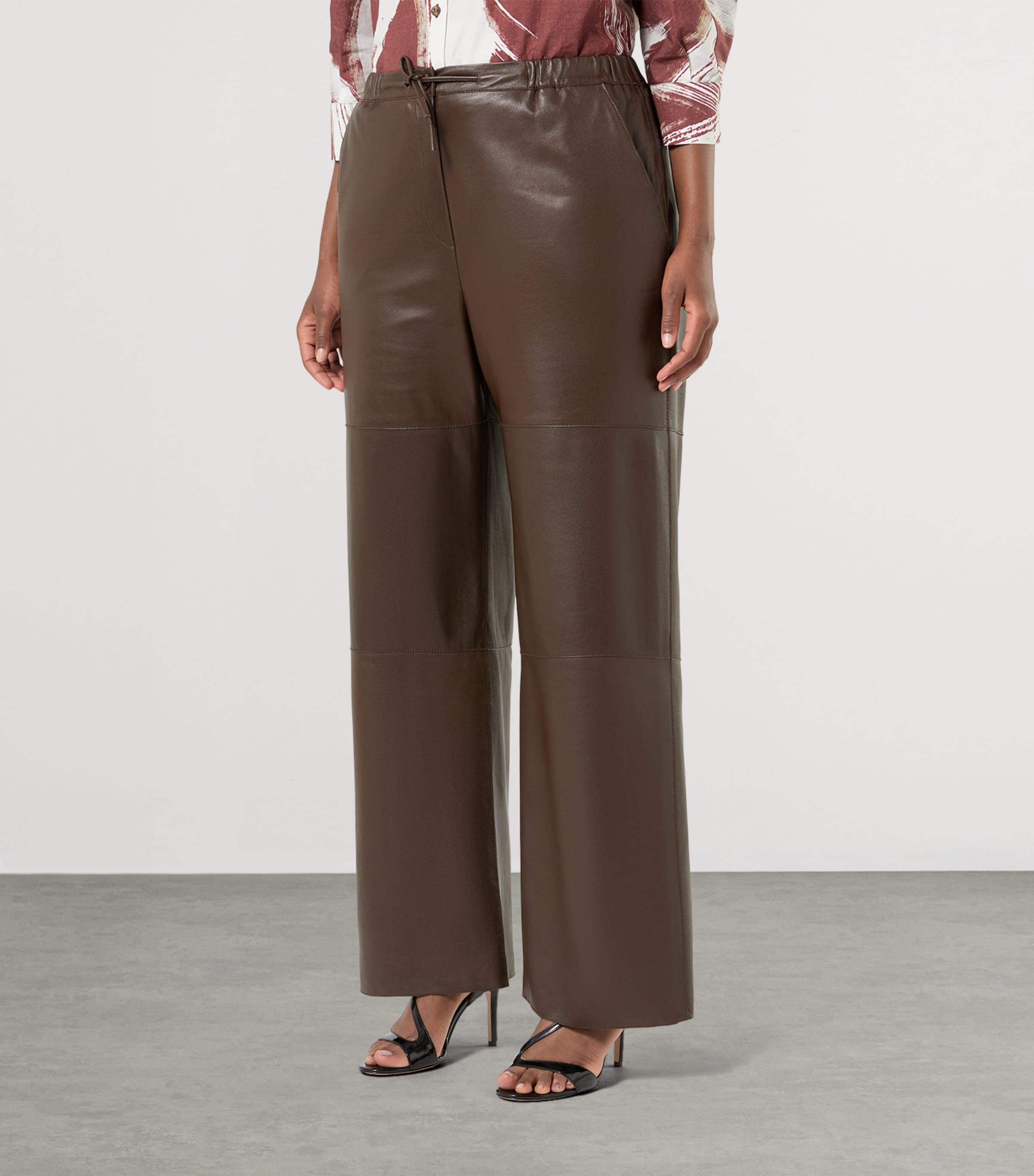 Marina Rinaldi Womens Leather Drawstring Trousers Chocolate Image 3