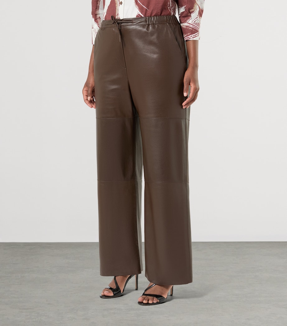 Marina Rinaldi Womens Leather Drawstring Trousers Chocolate Image 3