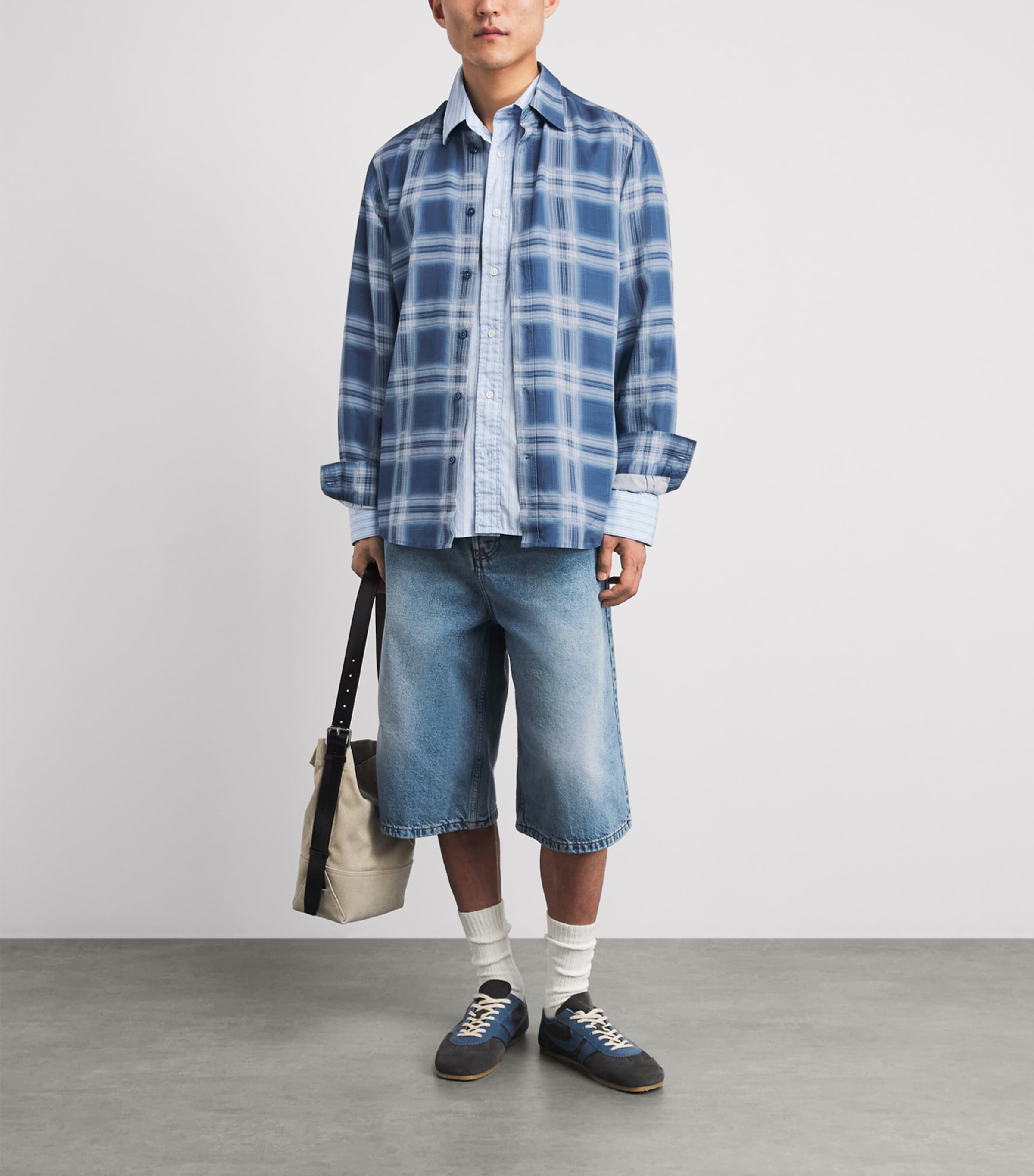 7 For All Mankind Mens Check Shirt Mid Blue Image 2