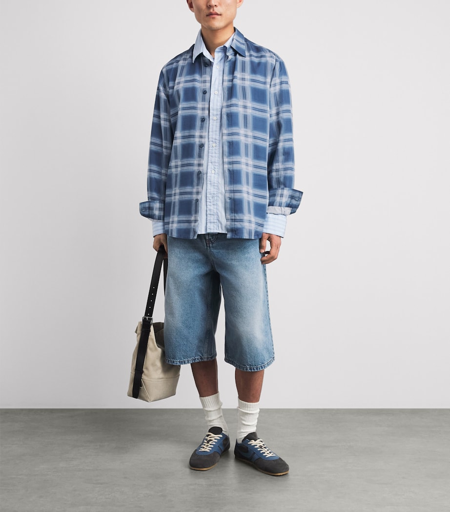 7 For All Mankind Mens Check Shirt Mid Blue Image 2