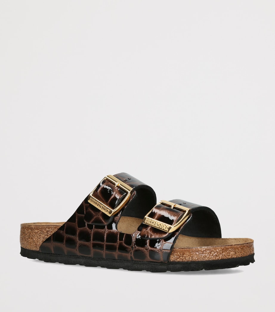 Birkenstock Leather Croc-Embossed Arizona Sandals (Regular Fit) Black Image 3