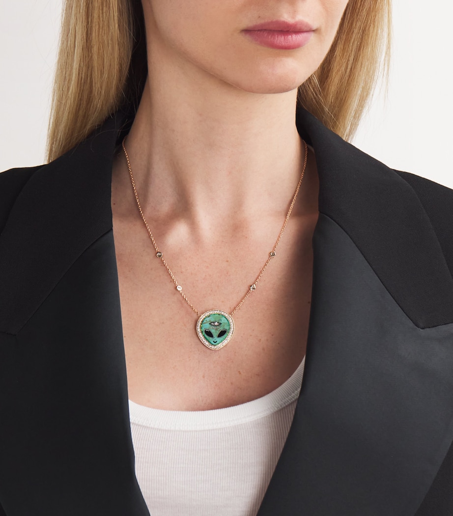 Small Yellow Gold, Diamond, Turquoise and Onyx Inlay Necklace YELLOW GOLD Image 2