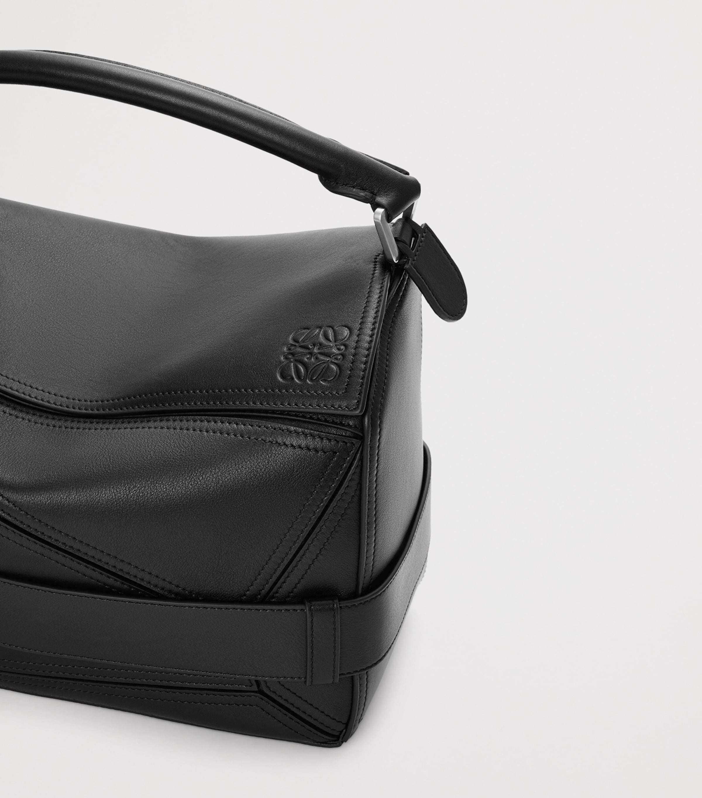 Large Leather Puzzle Biker Top-Handle Bag BLACK Image 7