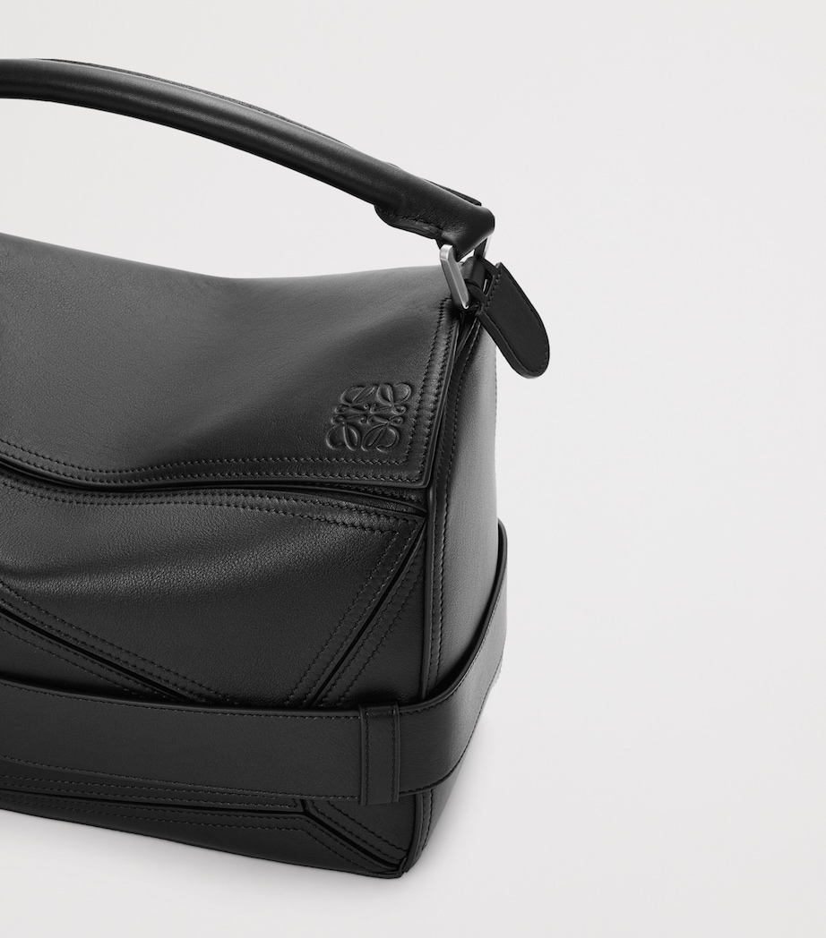 Large Leather Puzzle Edge Top-Handle Bag BLACK Image 7