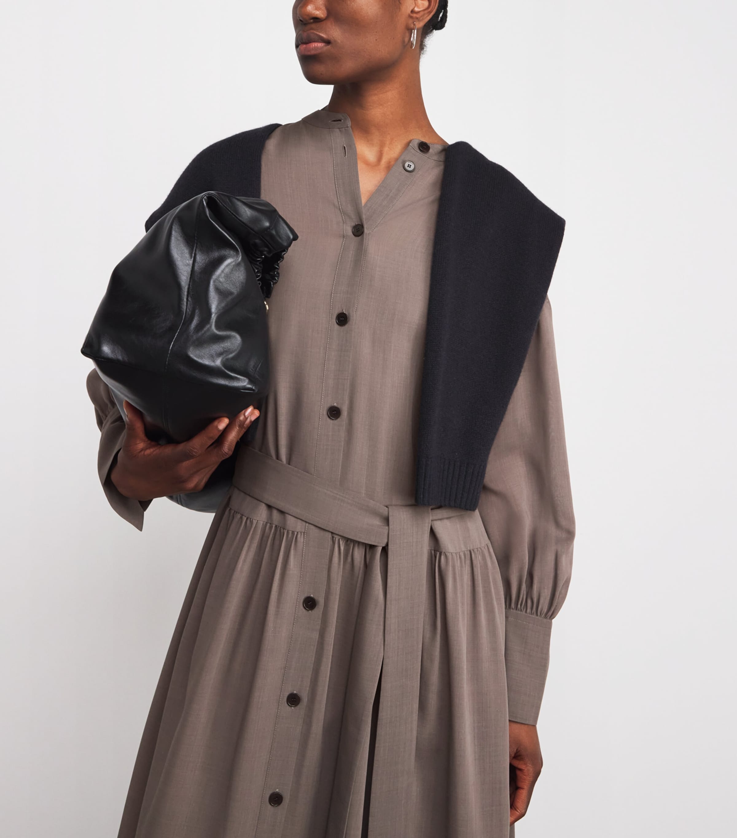 Wool-Blend Belted Emma Midi Dress MUSHROOM Image 4