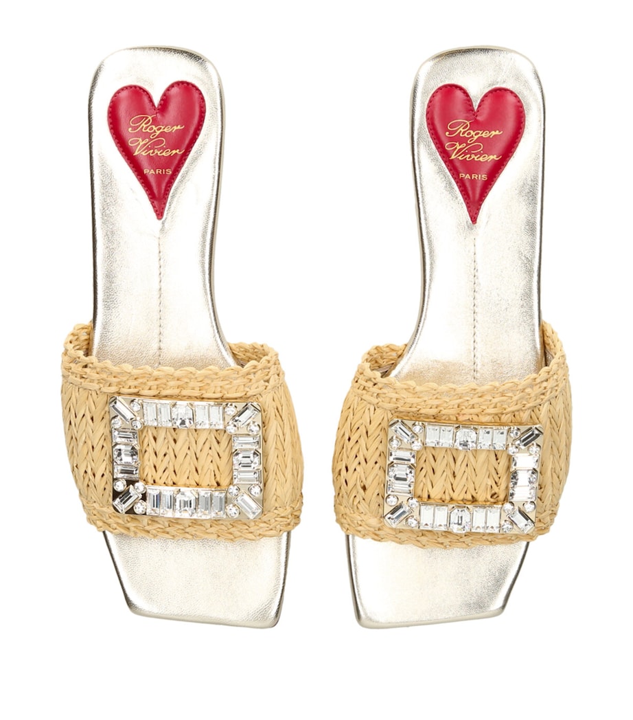 Raffia Strass Buckle Mules BEIGE Image 4