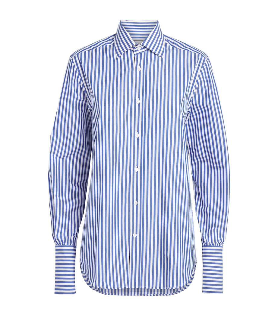 With Nothing Underneath Womens Organic Cotton The Boyfriend Shirt Royal Blue Stripe Image 1