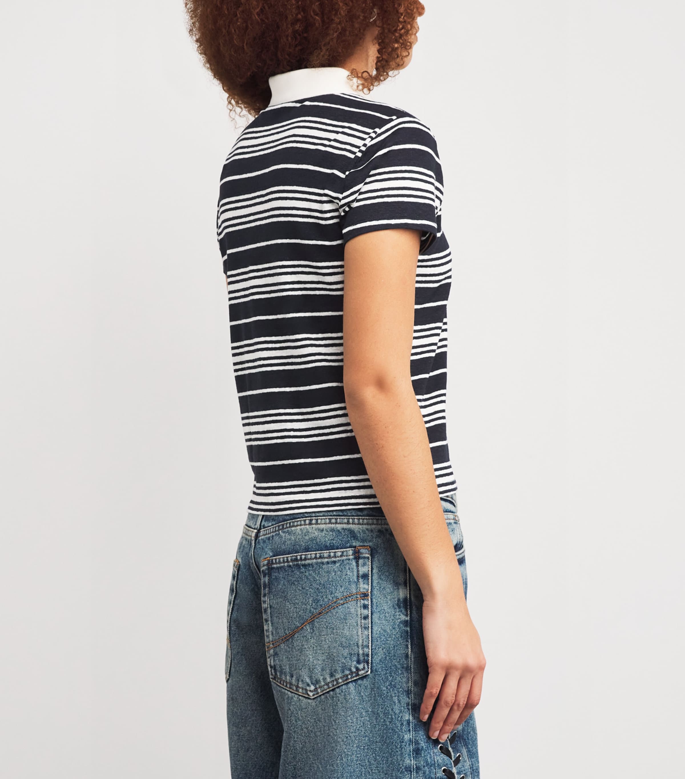 Linen-Blend Stripe Polo Shirt NAMU NAVY MULTI Image 4