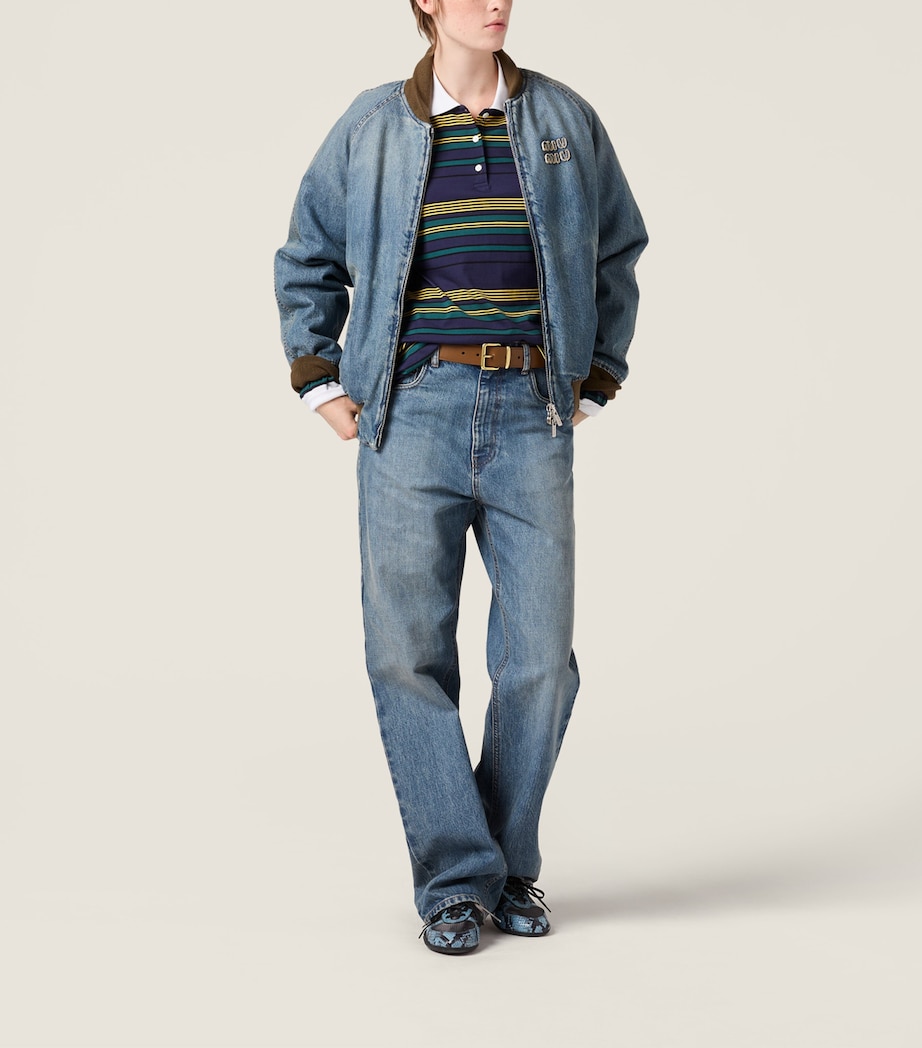 Miu Miu Womens Denim Logo Bomber Jacket Image 2