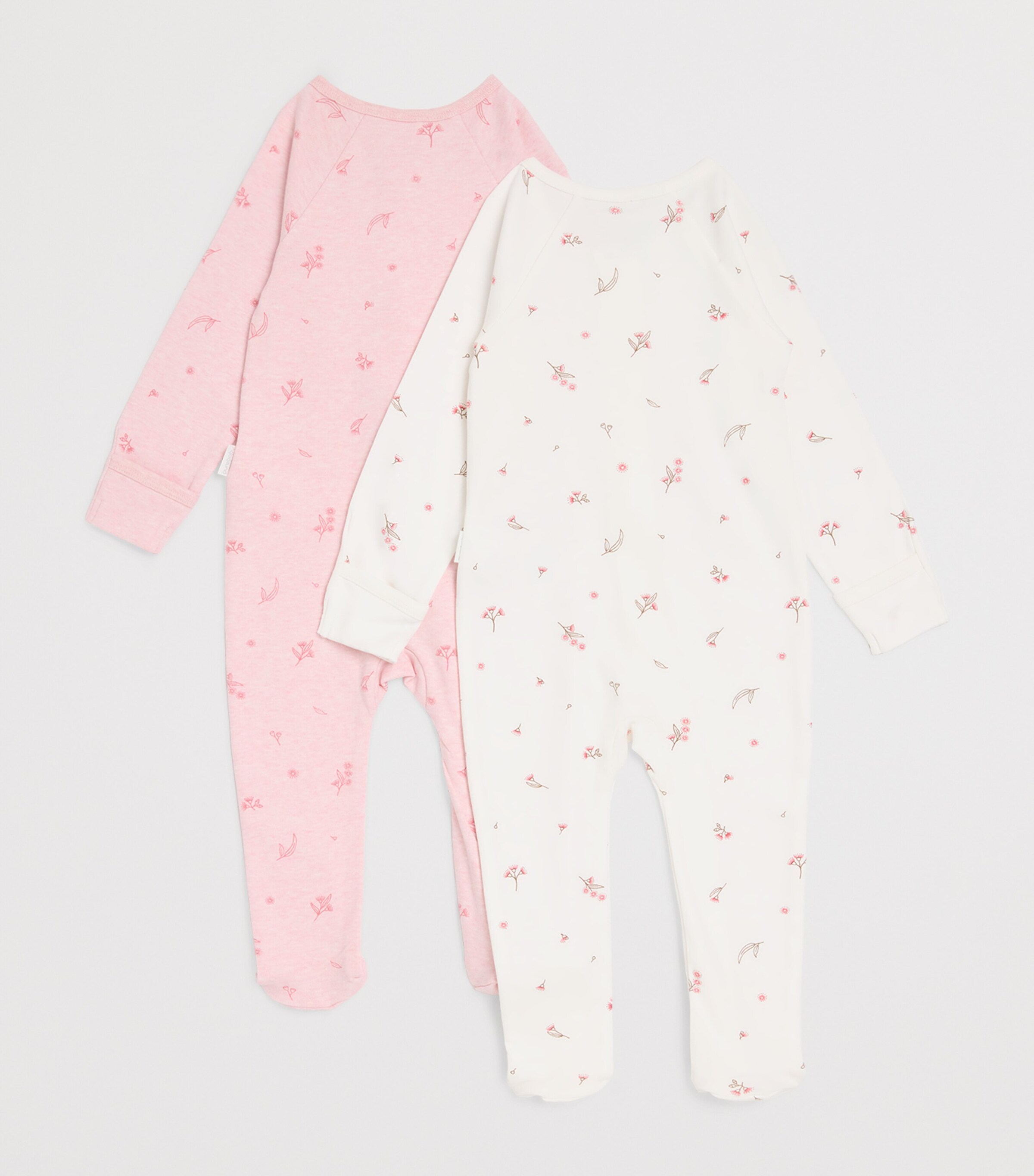 Purebaby Set of 2 Organic Cotton All-In-Ones (Newborn-12 Months) Pale Pink Blossom Pack Image 2