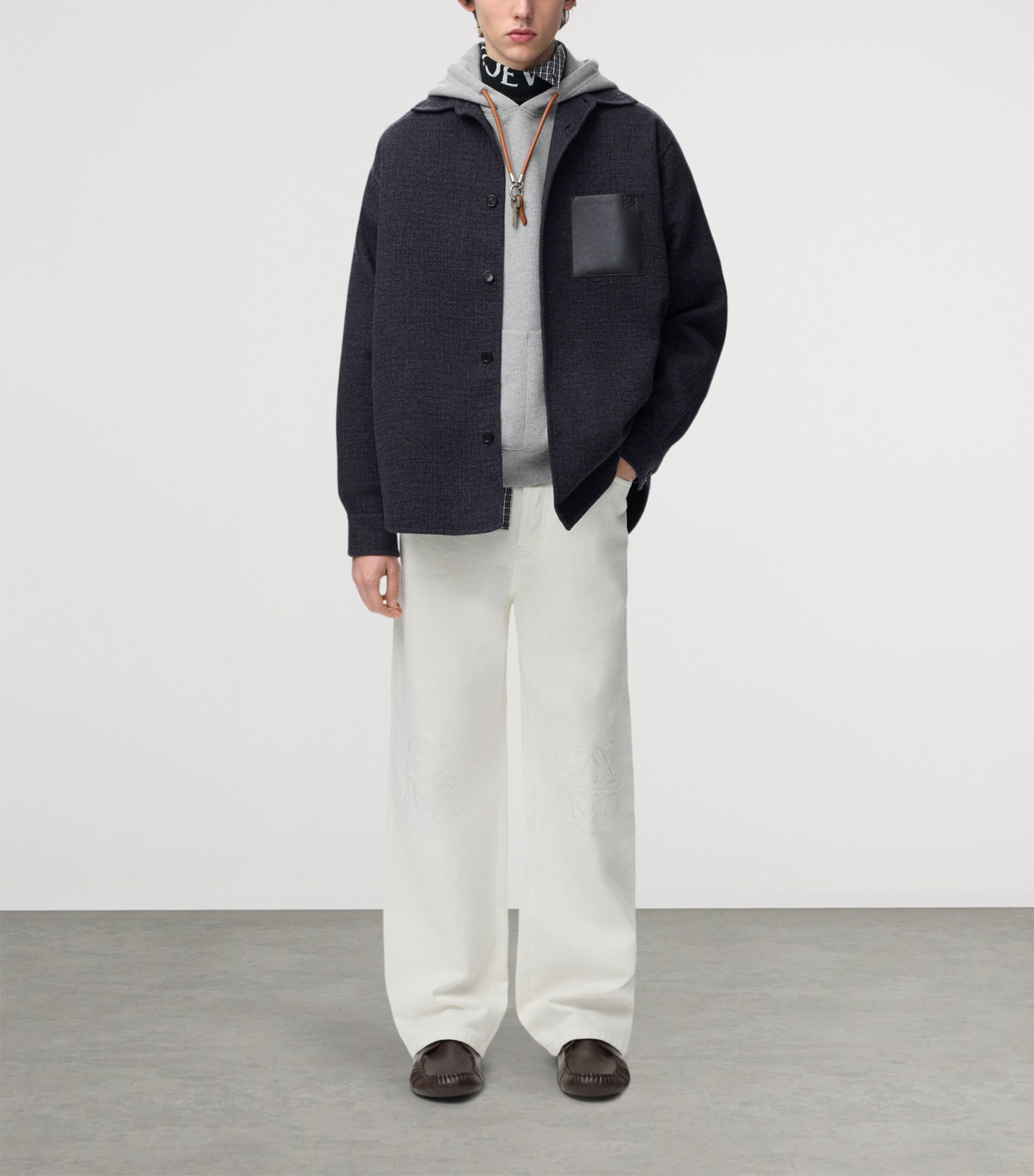 LOEWE Mens Pocket Anagram Overshirt Dark Navy Blue Image 2