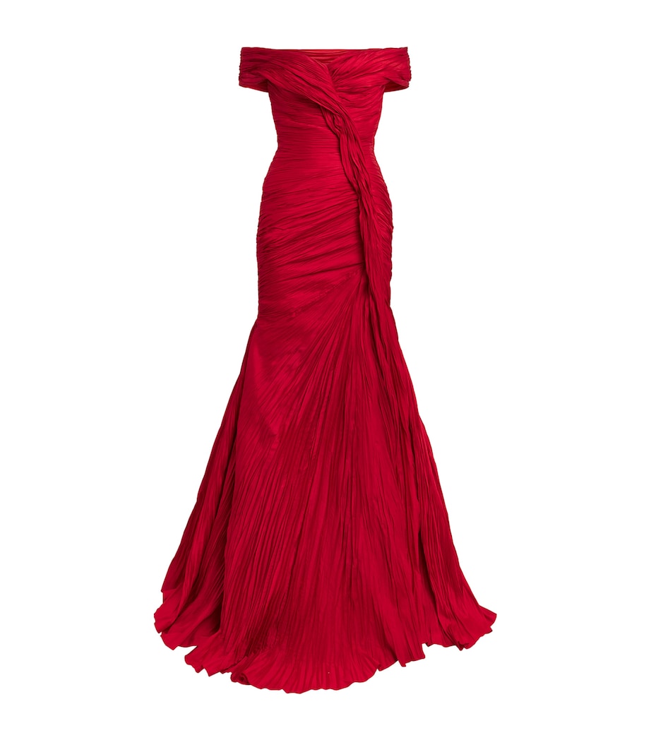 Marmar Halim Womens Chiffon Off-The-Shoulder Gown Red Image 1