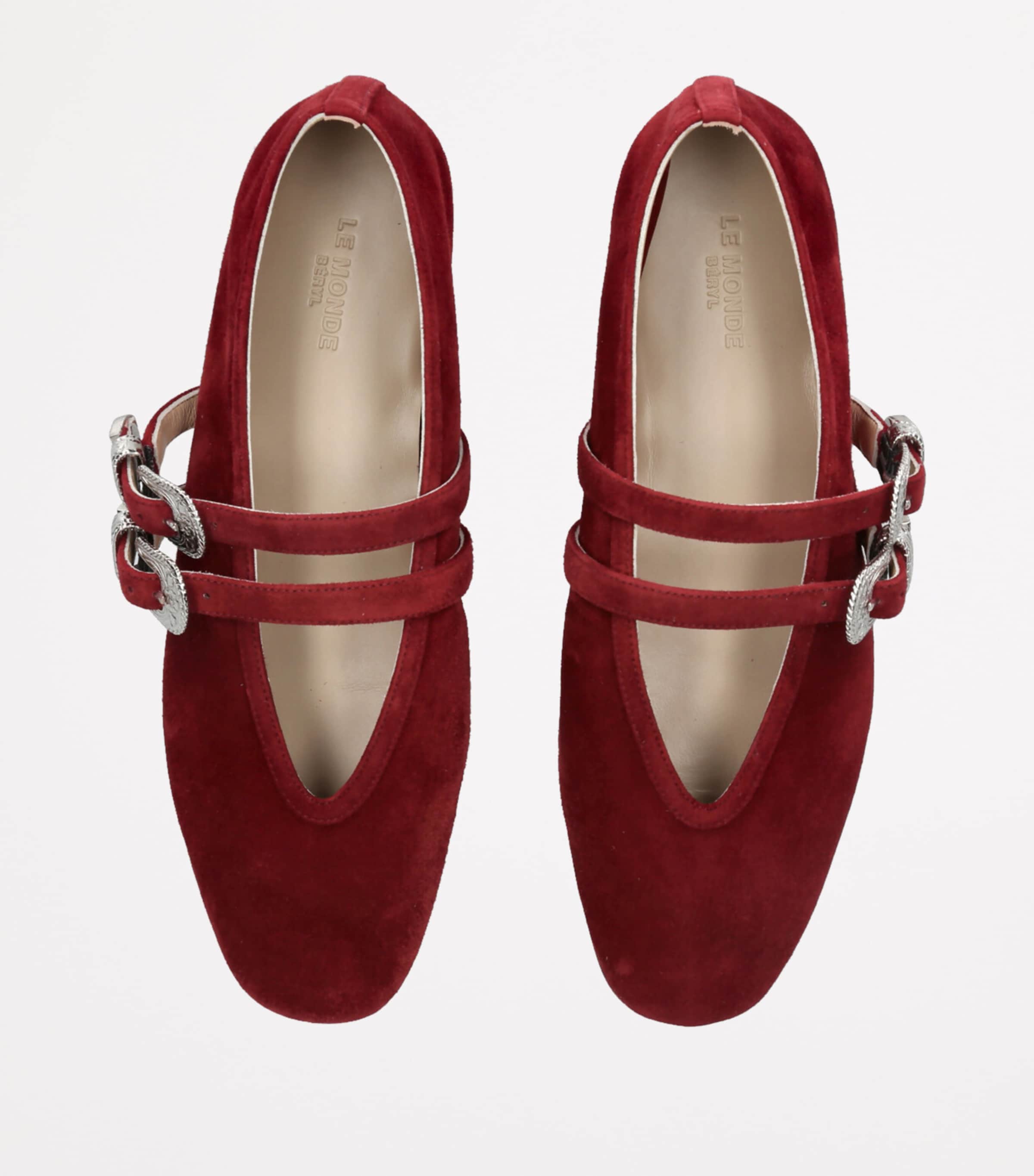 Suede Buckle Claudia Ballet Flats RED/DARK Image 4