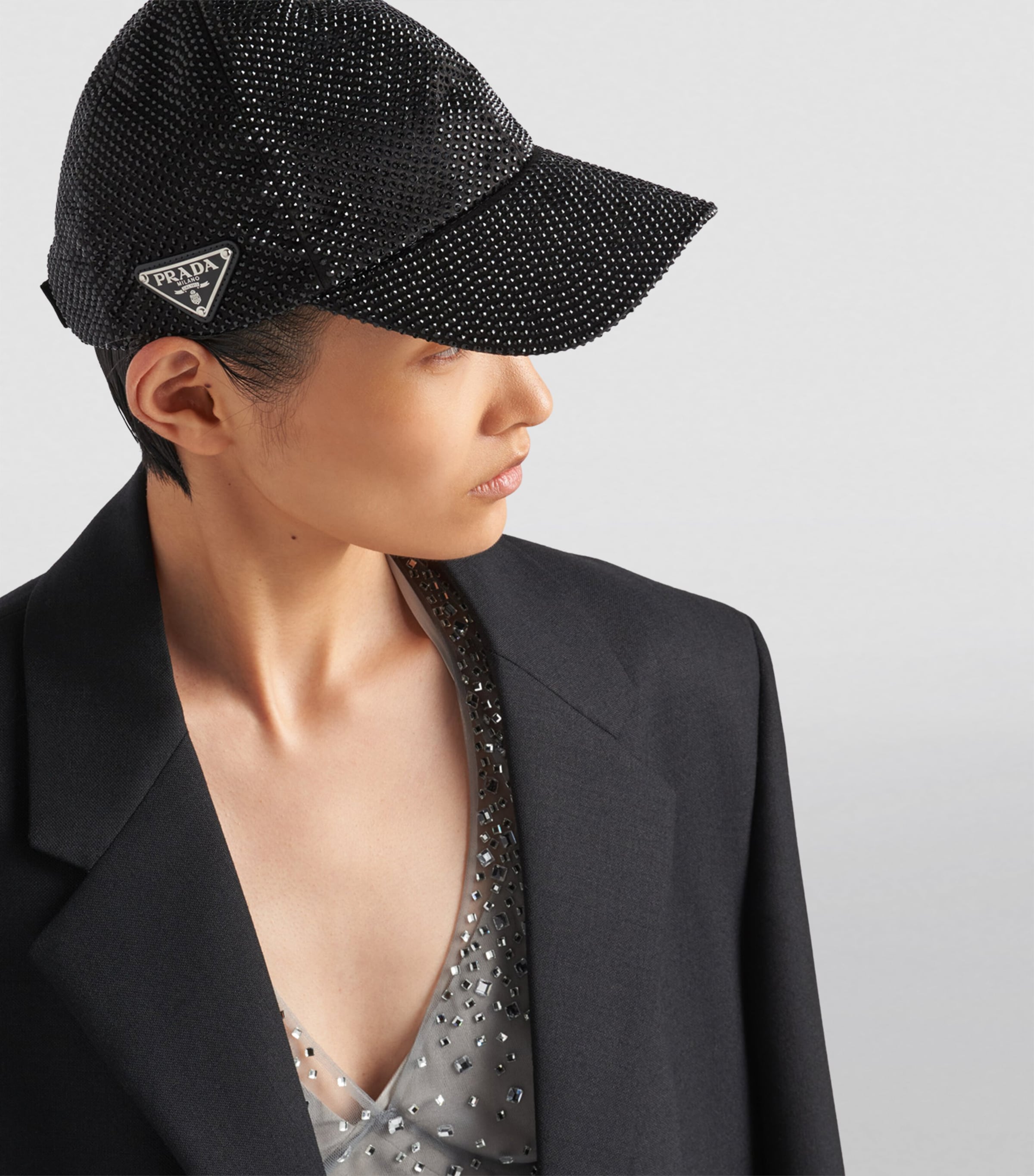 Prada Black Crystal-Embellished Baseball Cap Harrods UK