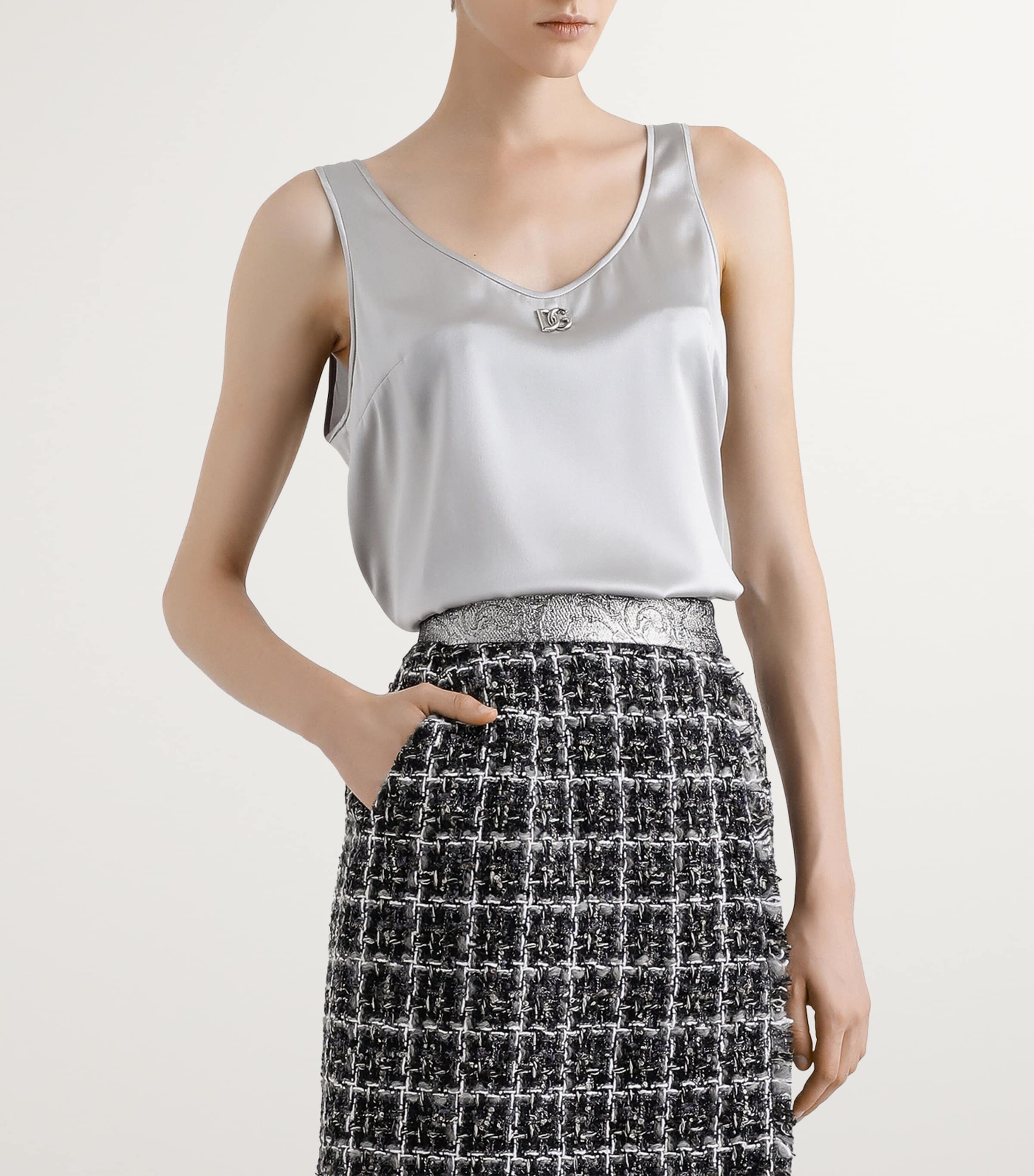 Silk Satin Logo Tank Top N4534-LIGHT GREY Image 3