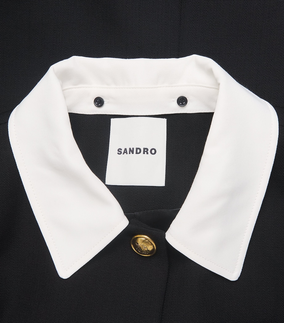 Sandro Paris Womens Wool Contrast Collar Blazer Black Image 6