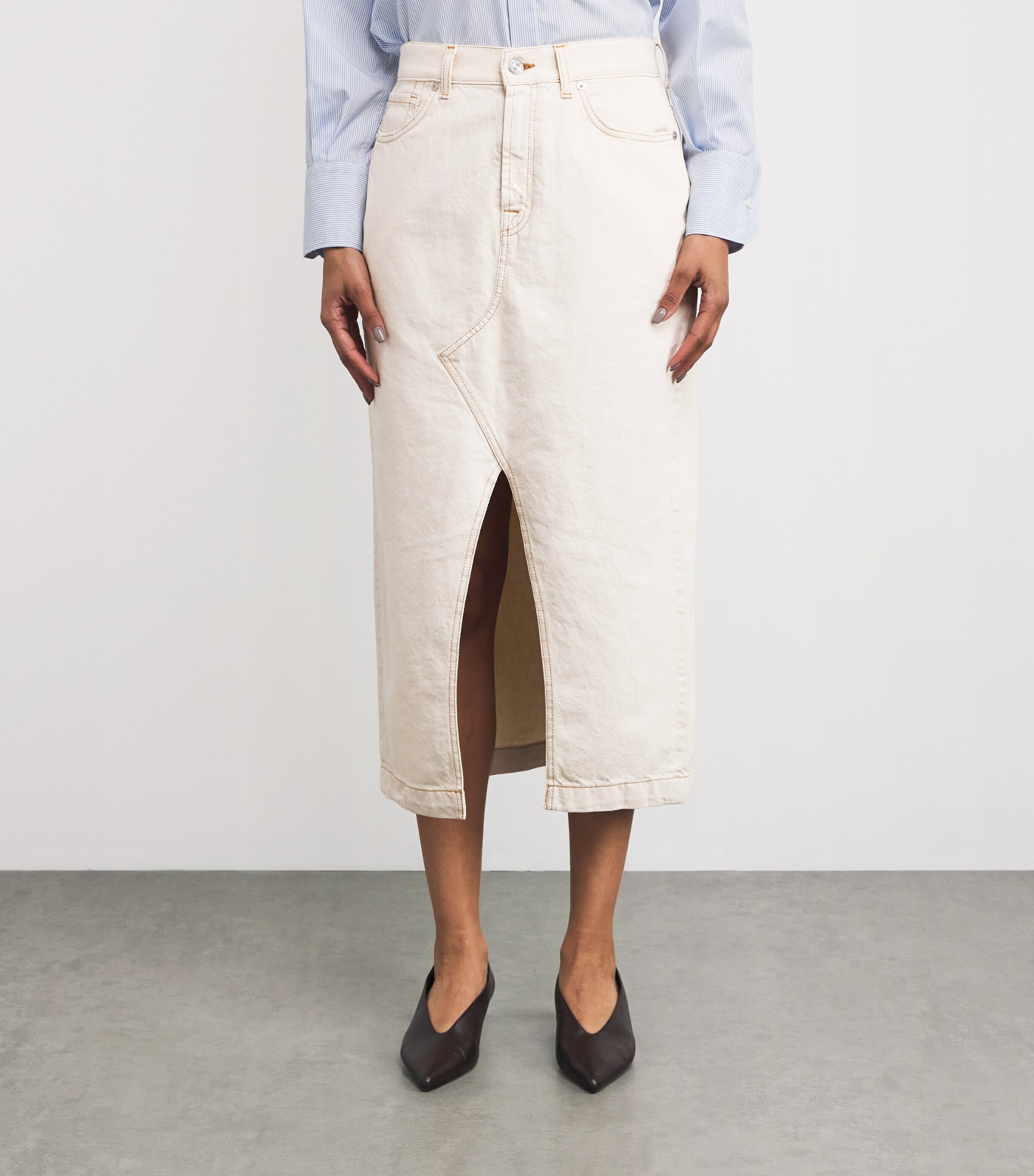 7 For All Mankind Womens Denim Midi Skirt Solitary Star Image 3
