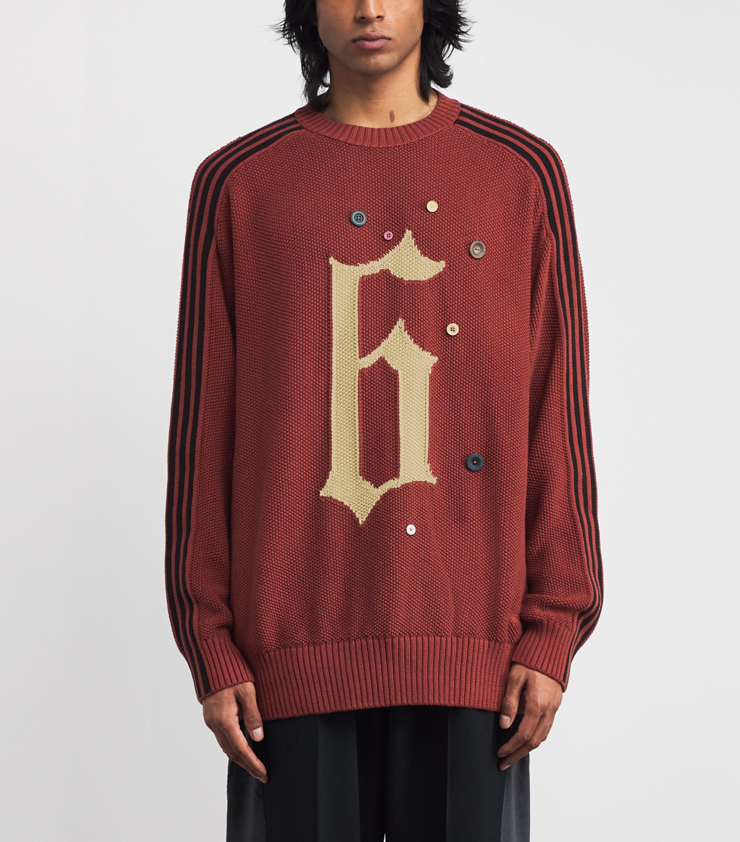 Originals x Song for the Mute Cotton Knit Button Sweater RED Image 3