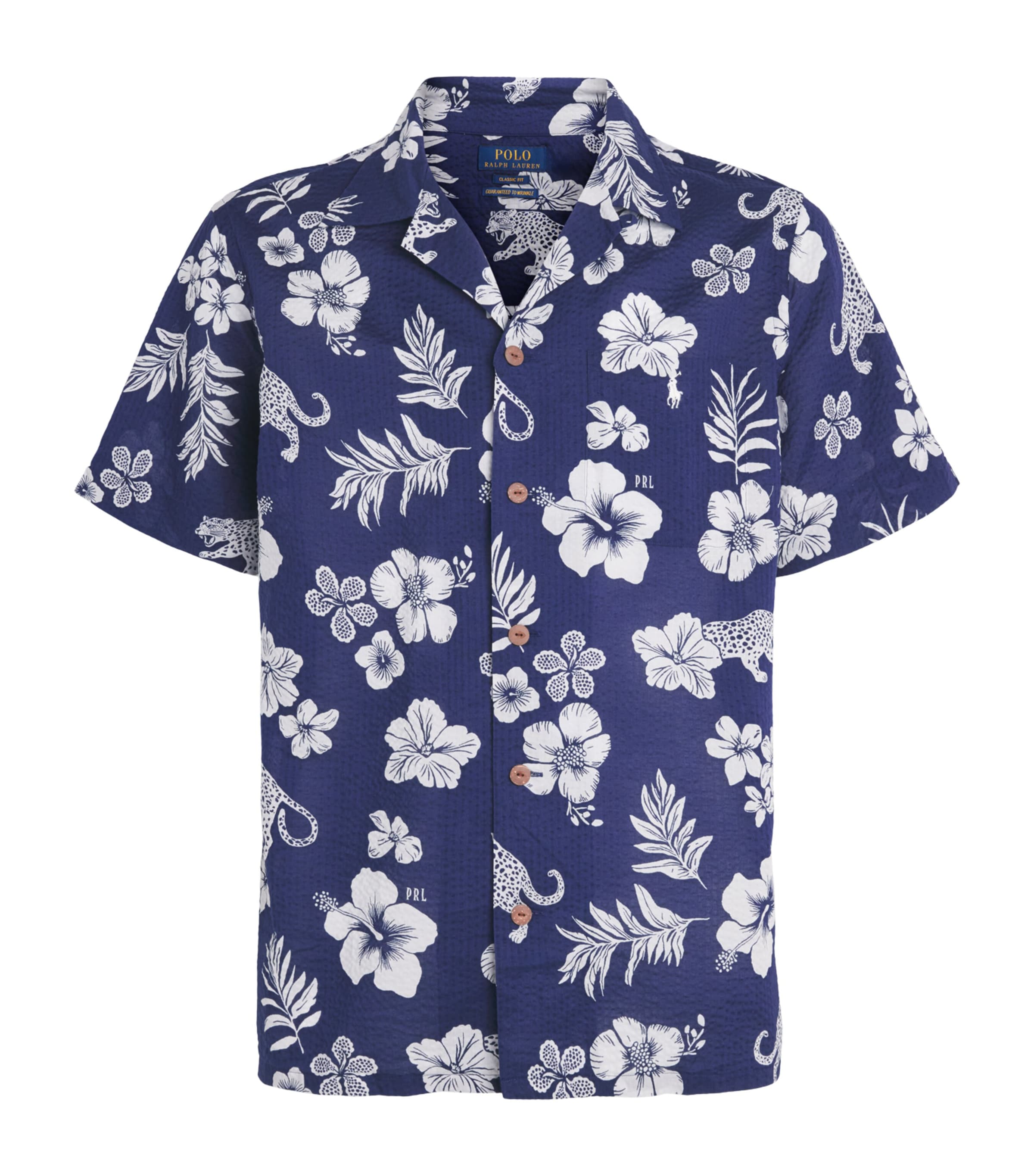 Polo Ralph Lauren Mens Cotton Seersucker Printed Shirt Jaguar Tropical Image 1