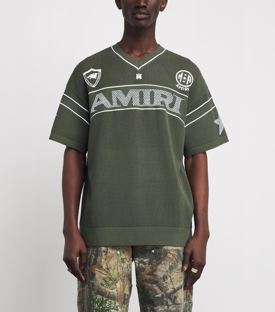 AMIRI Mens Technical Knitted Logo Oversized T-Shirt Dark Sage Image 3