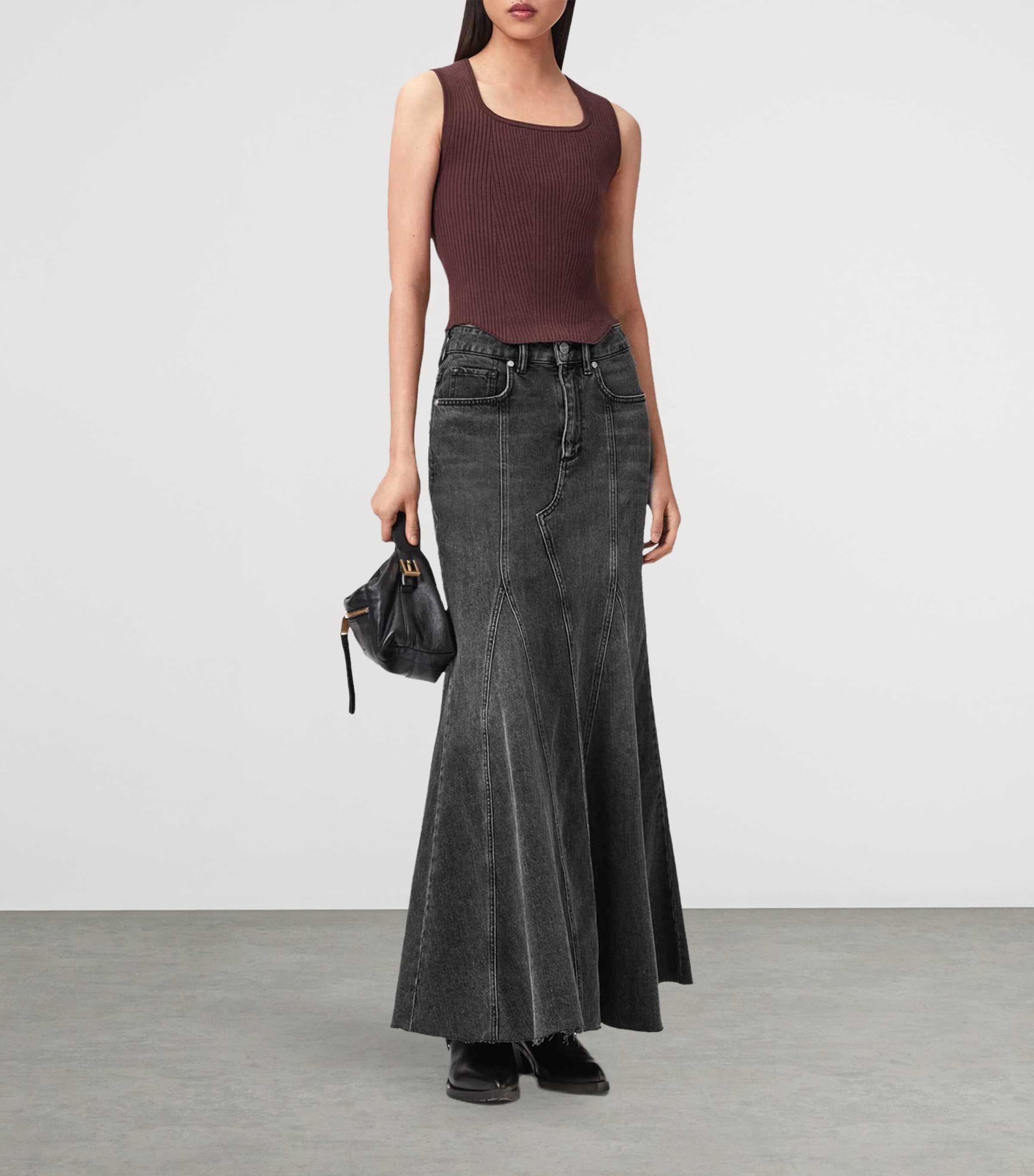 AllSaints Womens Denim Alma Maxi Skirt Washed Black Image 6
